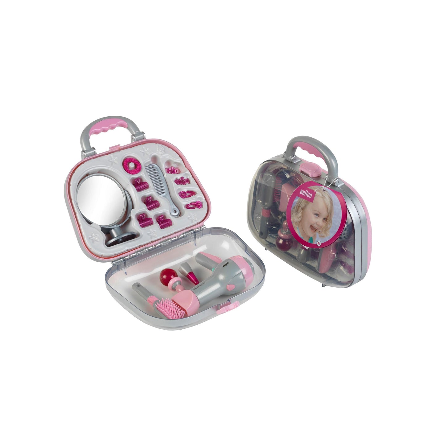 Theo Klein 5855 Set de Frizerie cu Uscător de Păr Maro | Cu Oglindă, Pieptene și Accesorii de Styling | Valiză Rezistentă cu Uscător de Păr cu Baterii | Dimensiuni: 27,5cm x 11cm x 22,2cm | Jucărie pentru Copii de la 3 Ani