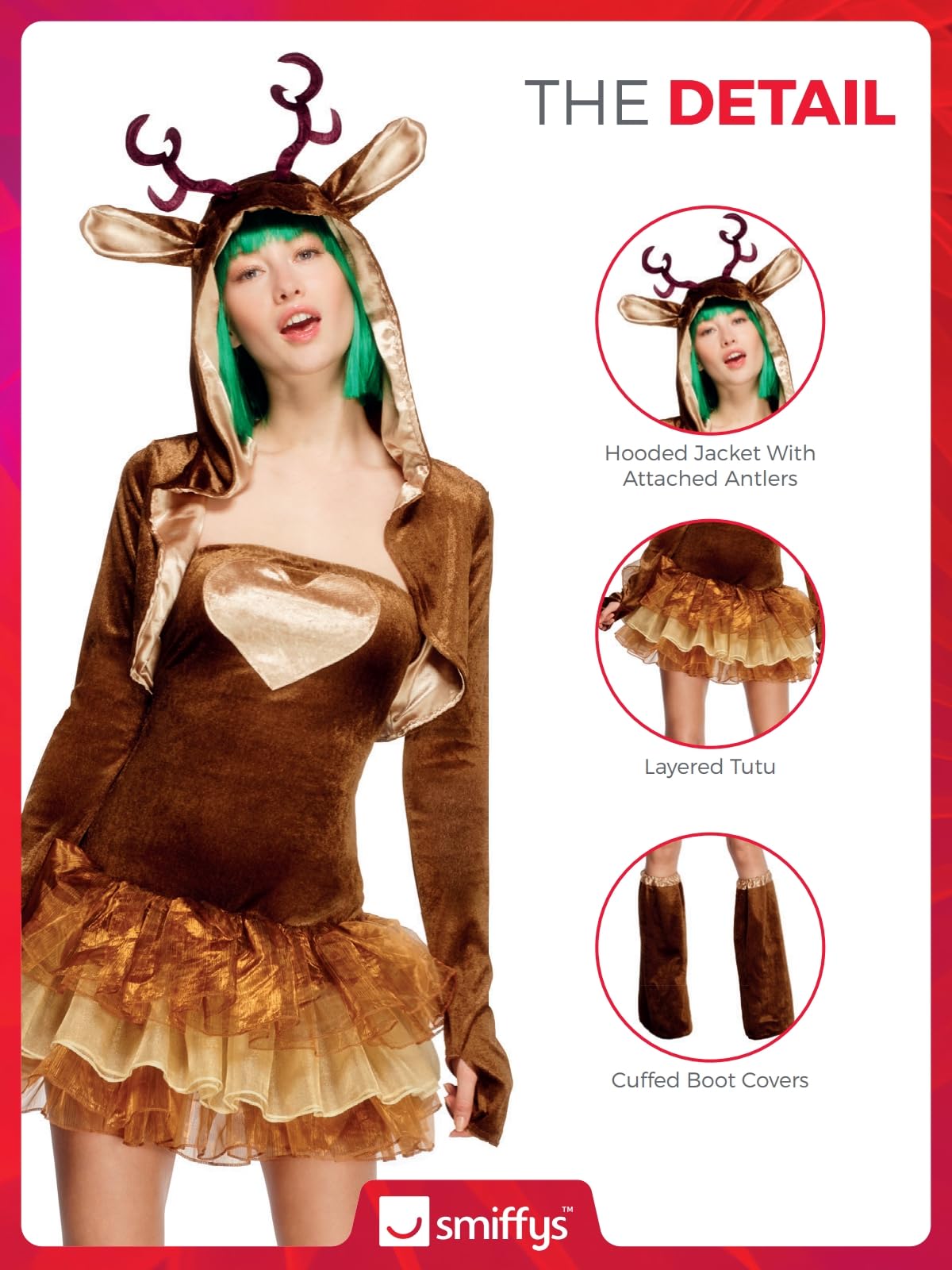 Costum de ren Smiffys Fever cu rochie tutu, bretele detașabile, jachetă și cizme pentru adulti, marimea