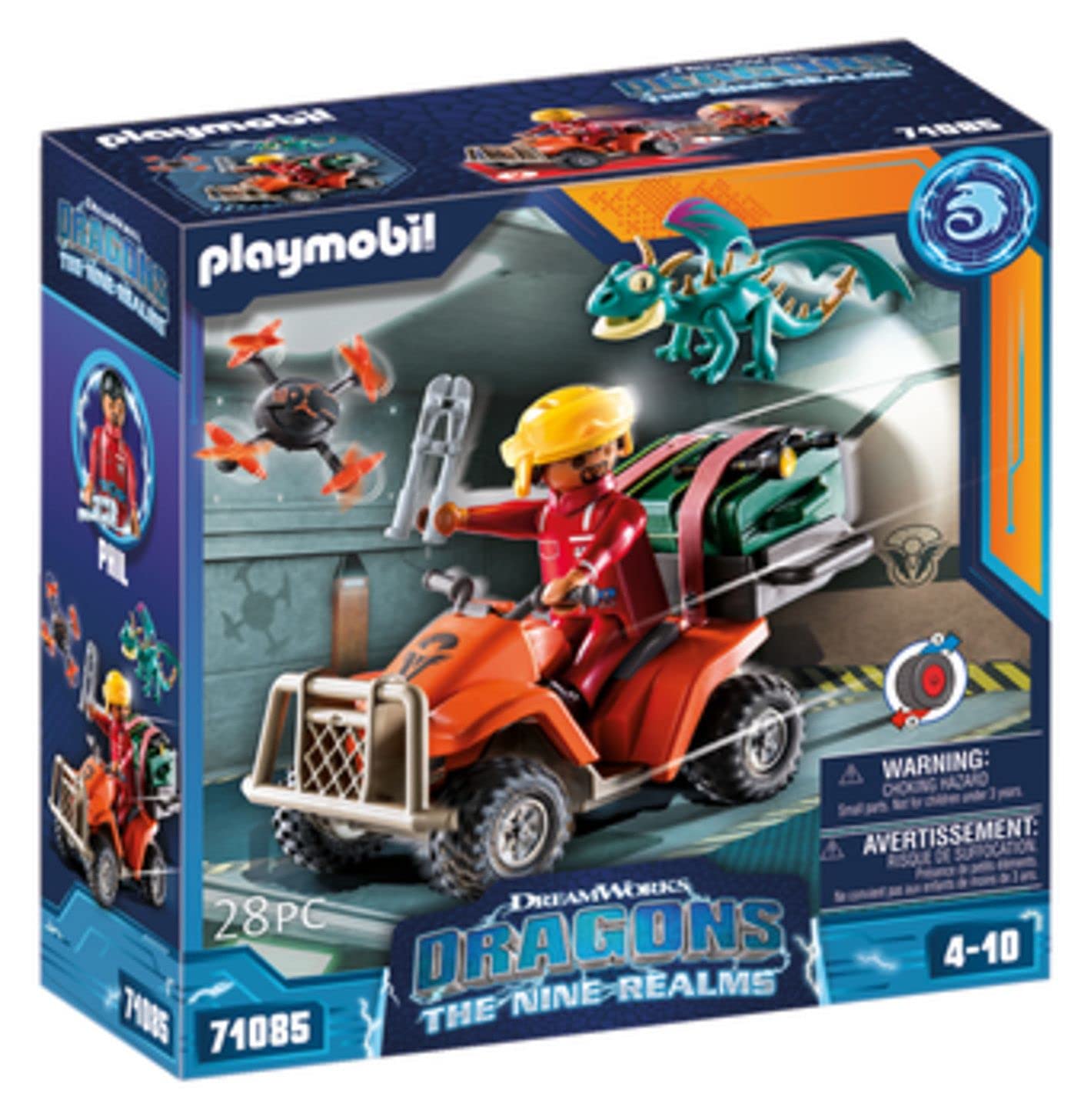 PLAYMOBIL DreamWorks Dragons 71085 - Icaris Quad & Phil, Figurina Dragon, Jucărie pentru copii de la 4 ani