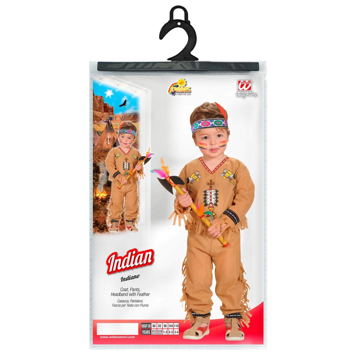 "INDIAN" (haină, pantaloni, bentiță cu pene) - (104 cm / 2-3 ani), Maro