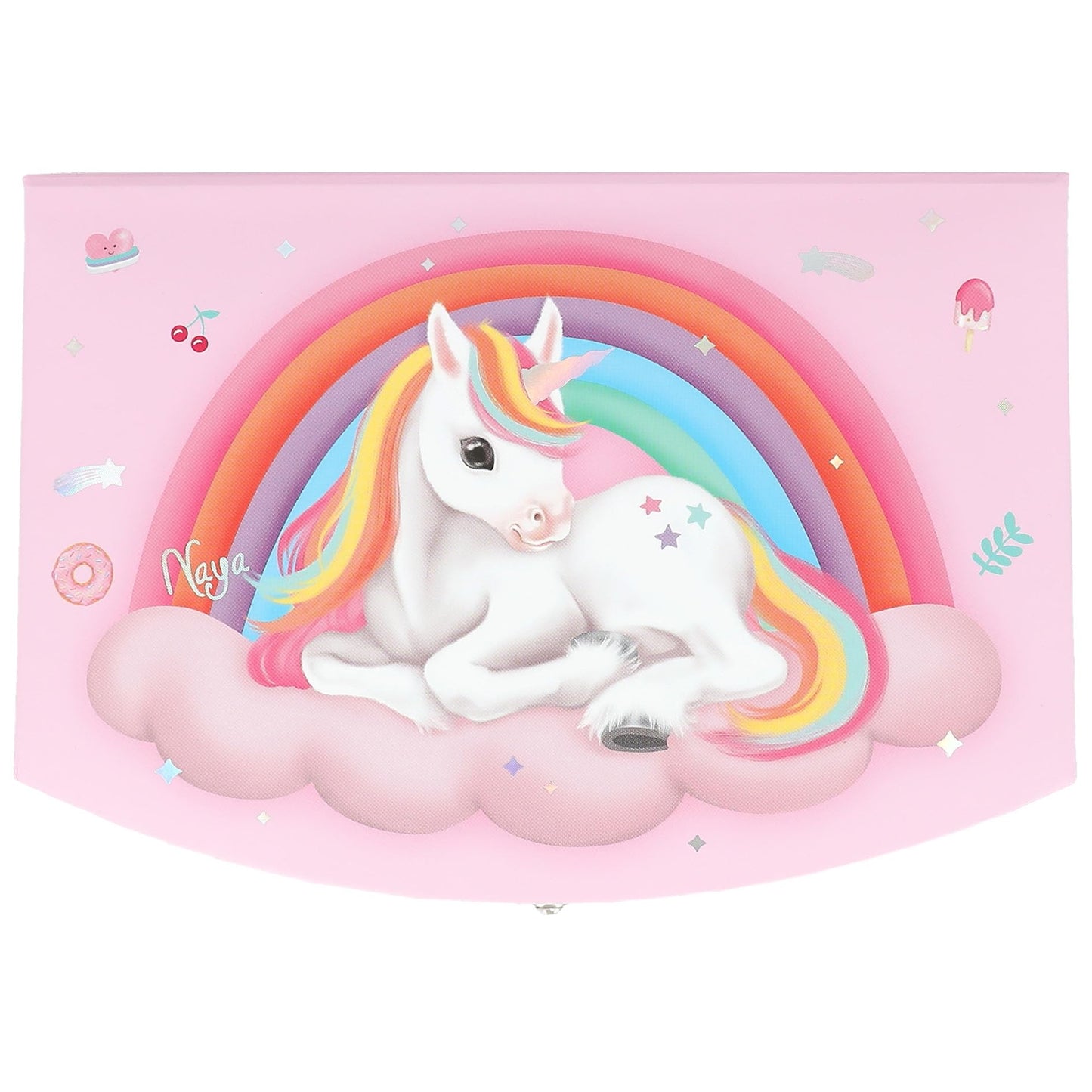 Depesche 13203 Ylvi - Cutie mică pentru bijuterii roz, cu motiv de unicorn și model, cutie de bijuterii cu capac pliabil și oglindă