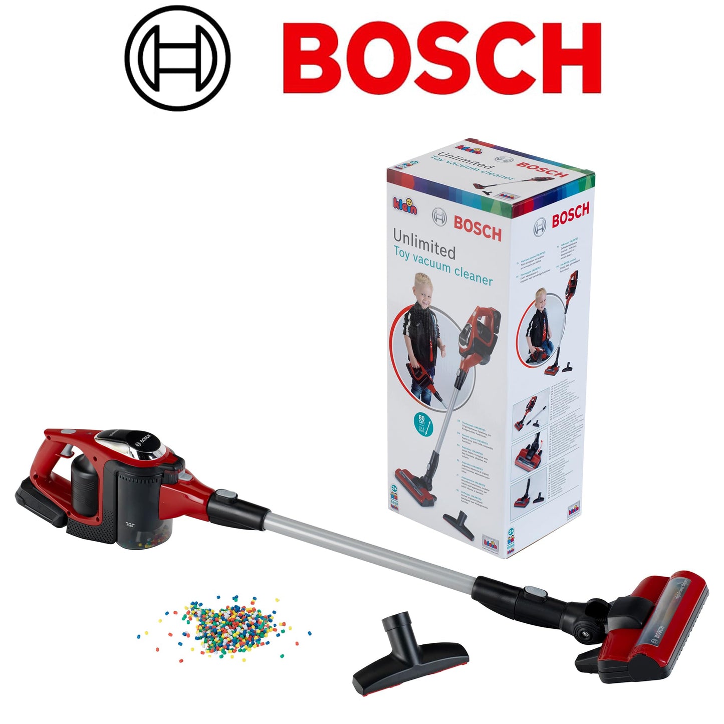 Theo Klein 6808 Bosch Aspirator | Aspirator interactiv și oficial licențiat Bosch | Aspirator cu funcție de aspirație și sunet, funcționează pe baterii | Jucărie pentru copii de la 3 ani