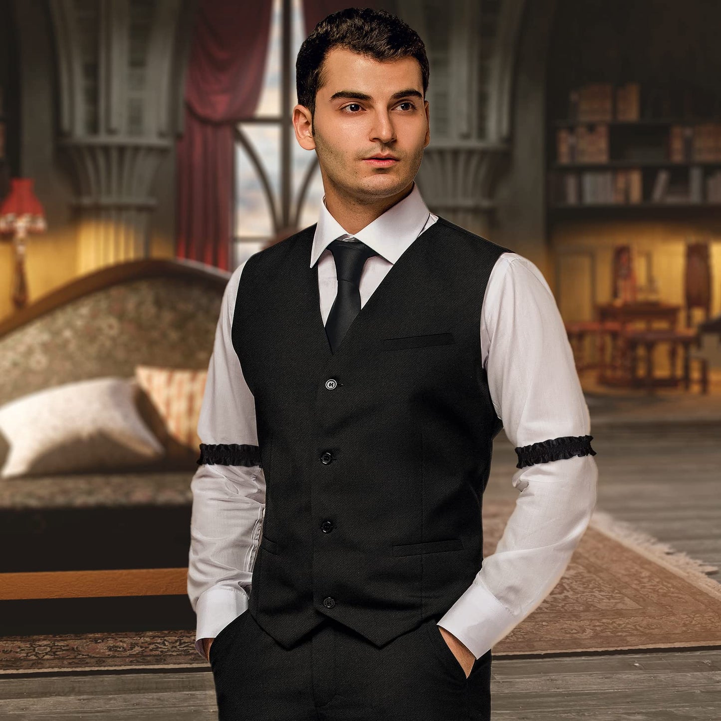 Accesorii pentru bărbați din anii '20, costum de mafie pentru carnaval, costum Peaky Blinders, accesorii anii '20, costum de carnaval pentru bărbați, set costum cu bretele (negru-2, XL)