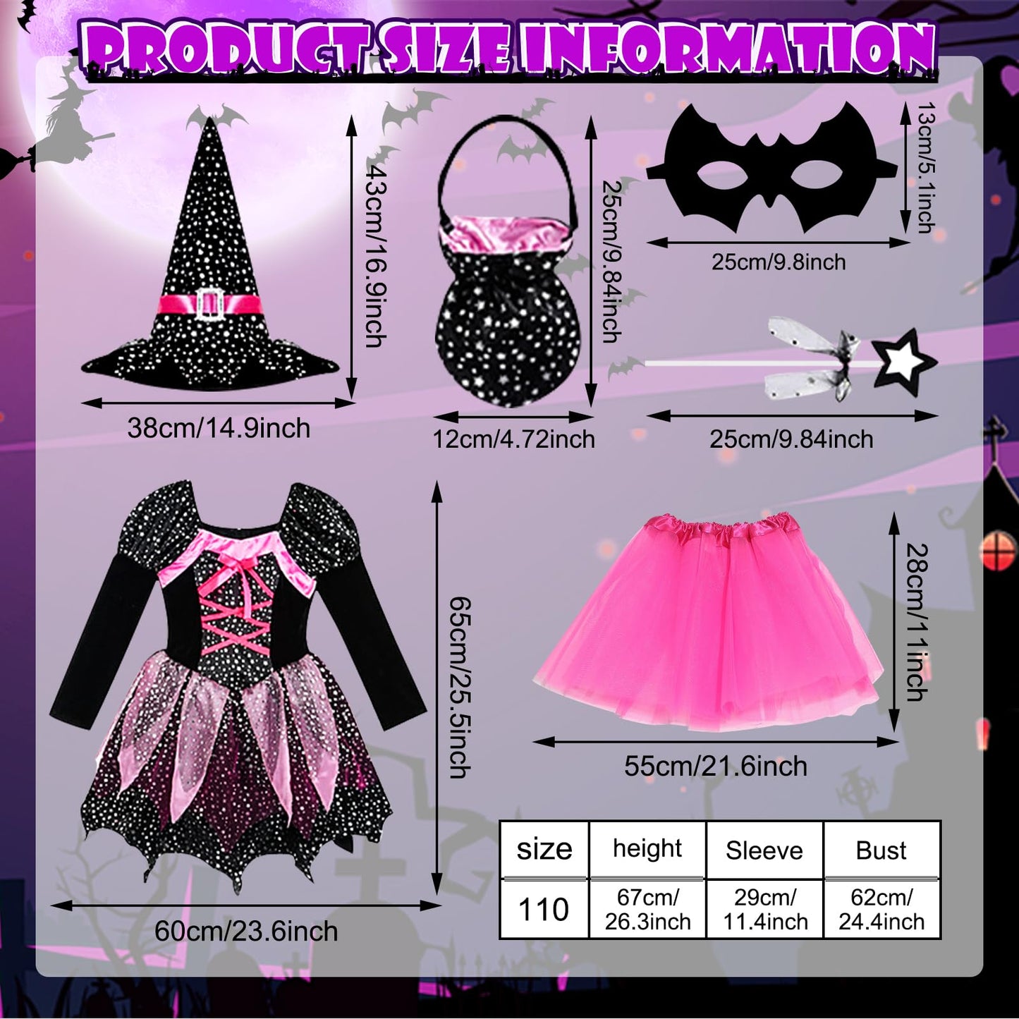 TZQFROCE Costum Vrăjitoare Fete cu Lumini, 4-5 ani