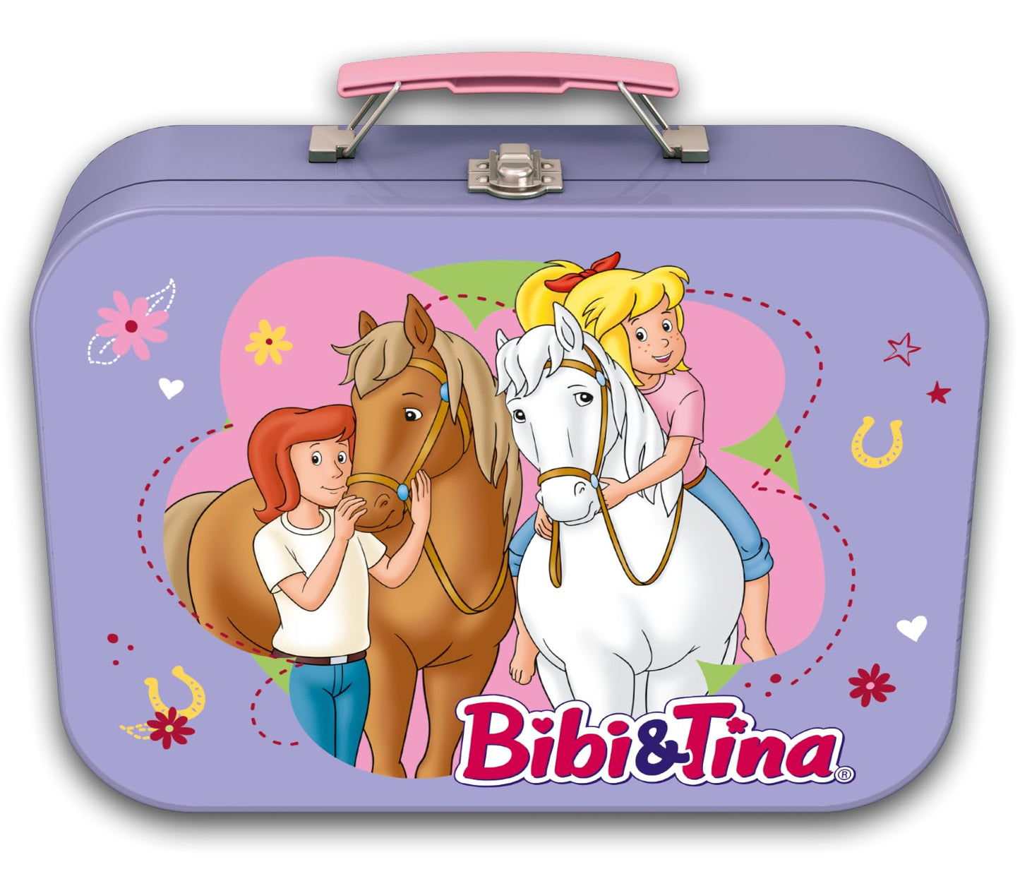 Puzzle Bibi și Tina Schmidt Spiele 55609 în cutie metalică, 2x100 și 2x150 piese, jucărie colorată pentru copii