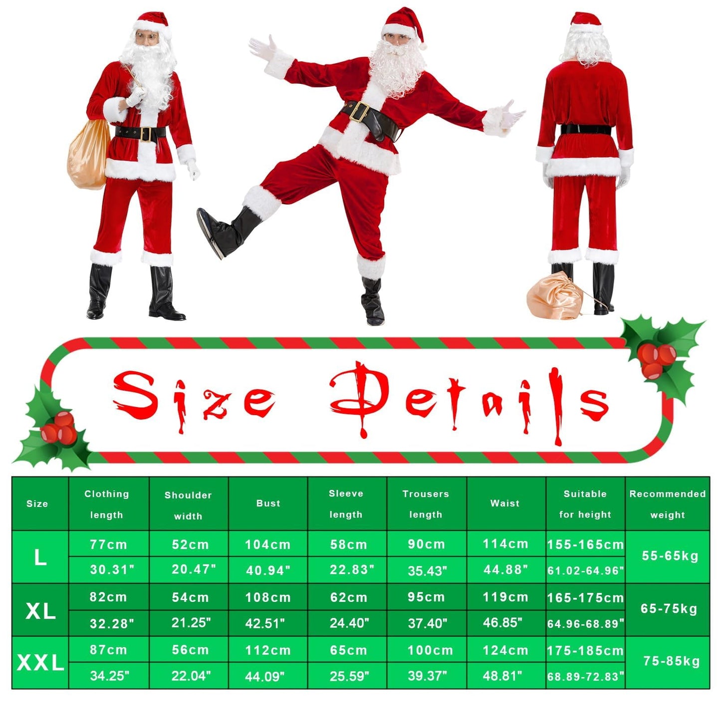 Costum de Moș Crăciun pentru adulți, 10 piese (XL) - GEMVIE