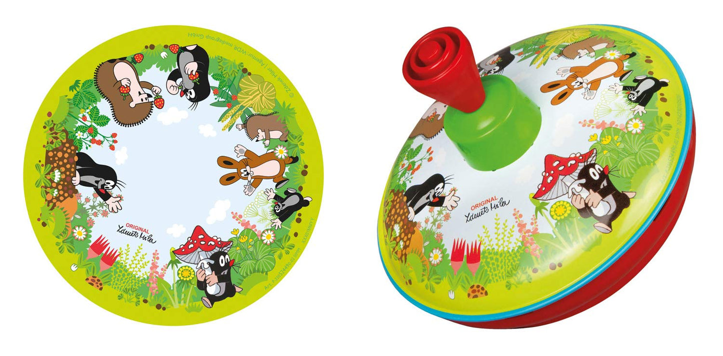 Lena tin Toys 52449 - Titirez Ø13 cm Maulwurf, Metal Kreisel, Pumpkreisel, Titirez cu vârf, Jucărie pentru copii de la 18 luni