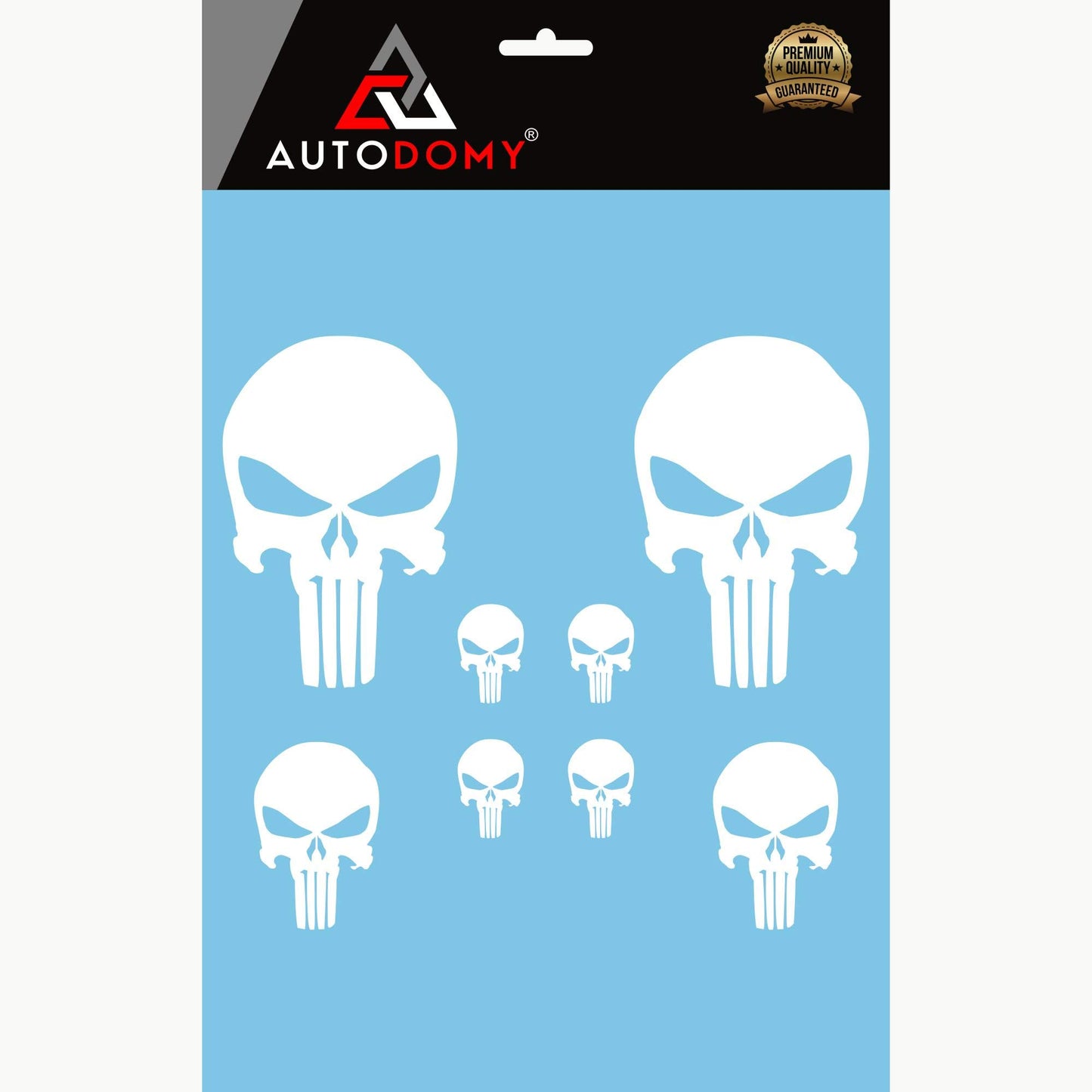 Autodomy Stickere Cranii Pachet de 8 Unități | Vinil Auto Adesiv | Stickere Exterioare Auto | Vinil Craniu Topit | Adesive pentru Moto și Cască (Alb)