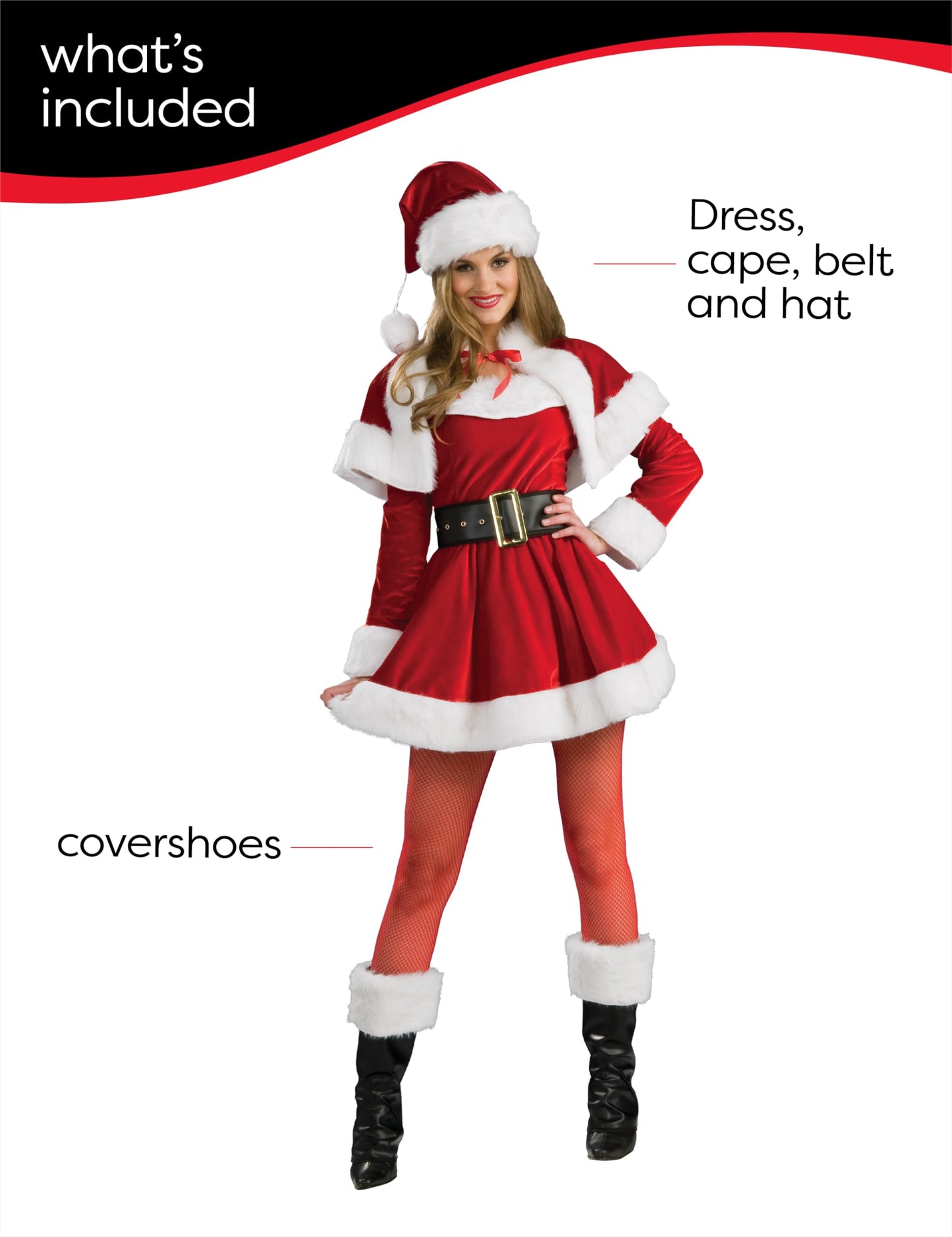 Costum Craciunita Mama Noel, rochie completă cu bonetă, oficial Rubies pentru Crăciun, petreceri și sărbători.