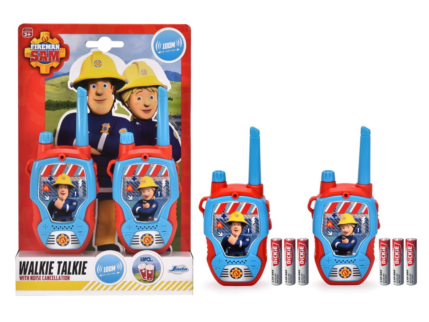 Dickie Toys – Walkie Talkie Feuerwehrmann Sam – 2 Dispozitive de Comunicație, Special Concepute pentru Copii de la 4 Ani, cu O Rază de Acțiune de Până la 100 m, Jucării de Comunicație Roșii
