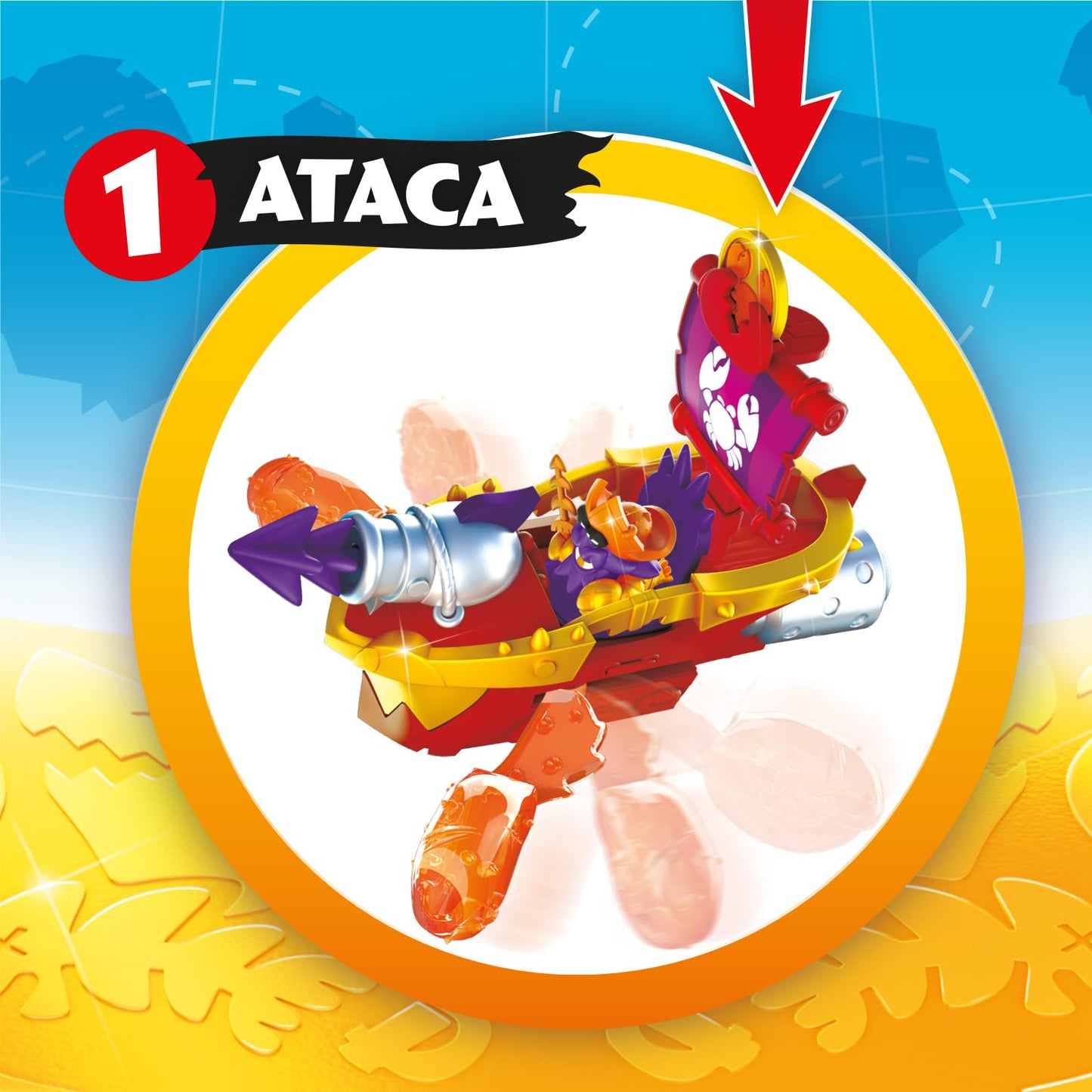 LUMEA AVENTURILOR PIRATIX - Distrugătorul Mării – Barcă Pirat în Formă de Crab. Include 1 Barcă Pirat, 1 Piratix Exclusiv, 1 Comoară Exclusivă, 1 Accesoriu, 1 Tun și 1 Proiectil.