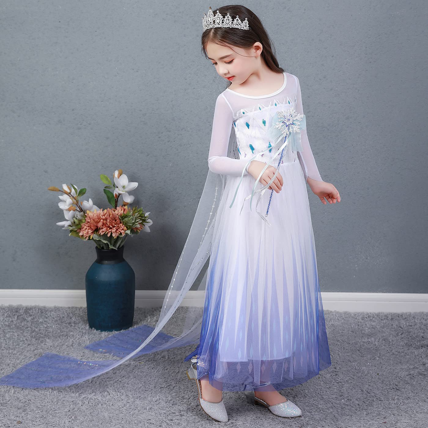 Rochie de prințesă ELSA pentru fete cu accesorii - Costum de Crăciun, Halloween, Carnaval, petrecere de ziua de naștere.