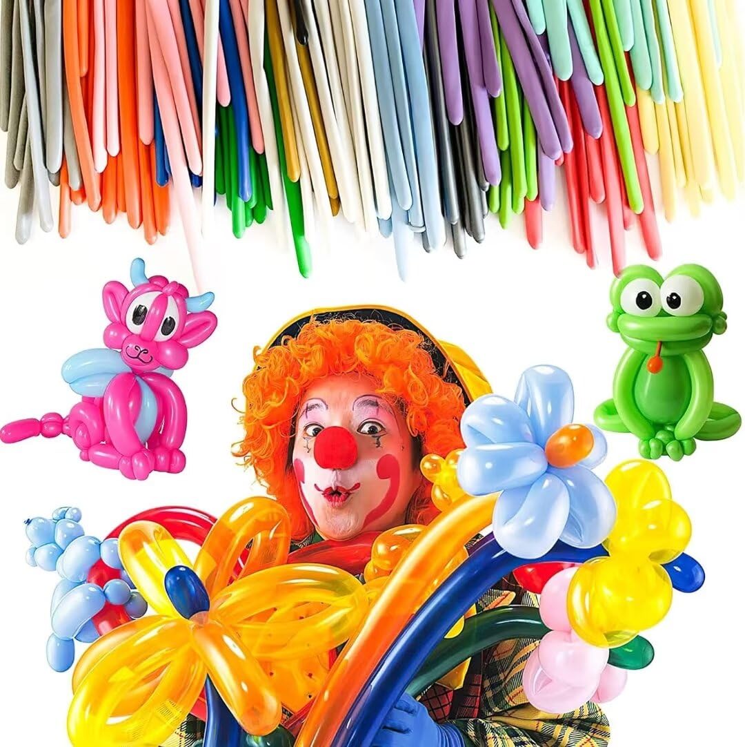 HELOVGE 200 bucăți Set de baloane modelatoare lungi colorate din latex elastic pentru petreceri și nunți