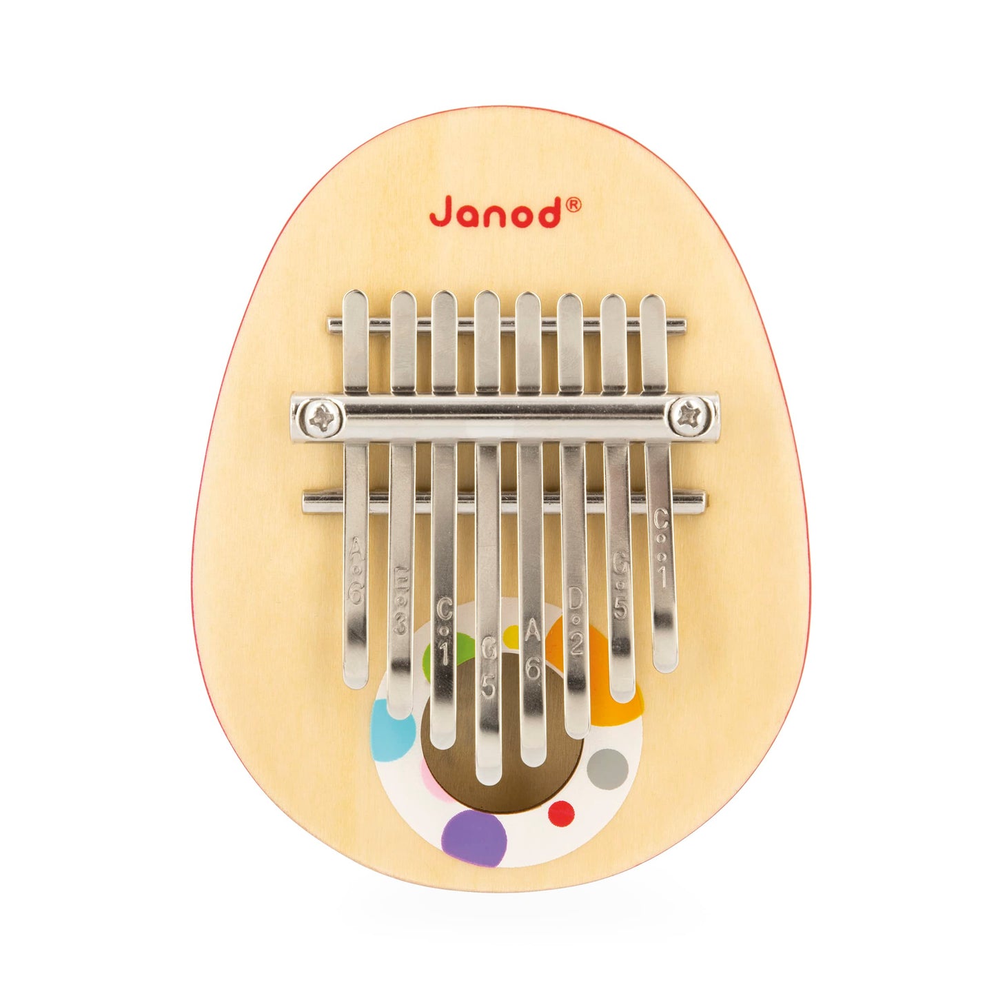 Janod Konfetti - Jucărie din lemn cu role și muzică - Kalimba cu 8 lamelă din metal pentru copii, sunet blând, recomandată de la 3 ani, J07642, Multicolor