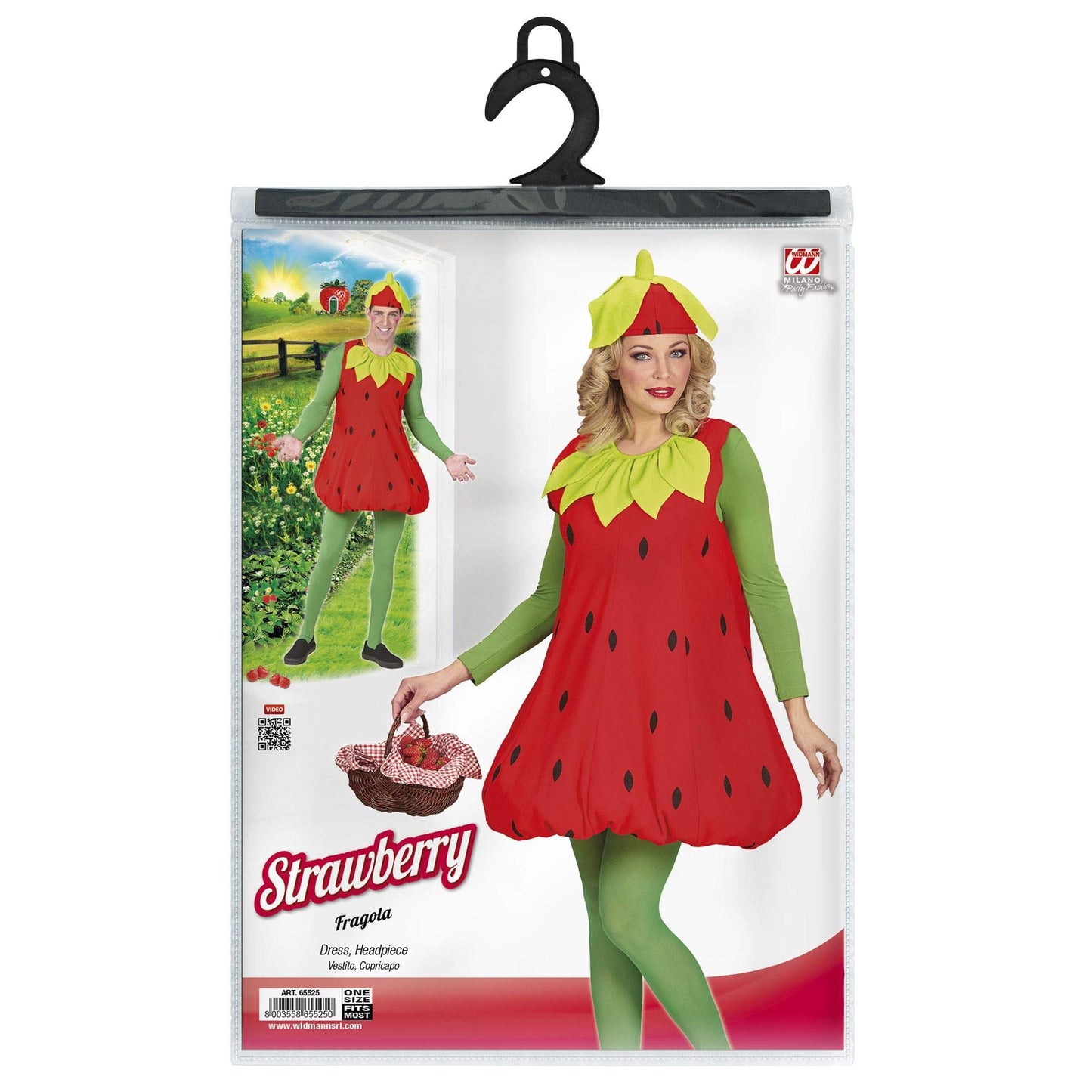 WIDMANN MILANO Costume de petrecere - Costum căpșună, rochie, accesorii pentru cap, costum de partener, fructe, petrecere tematică, carnaval