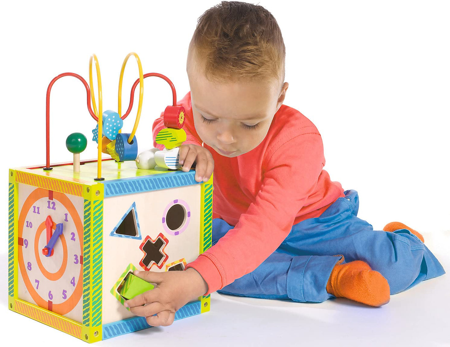 EichJucarie dexteritate, ceas, jocuri de motricitate și 5 blocuri de construcție, pentru copii de la 1 an, dimensiuni: 20x20x36 cm