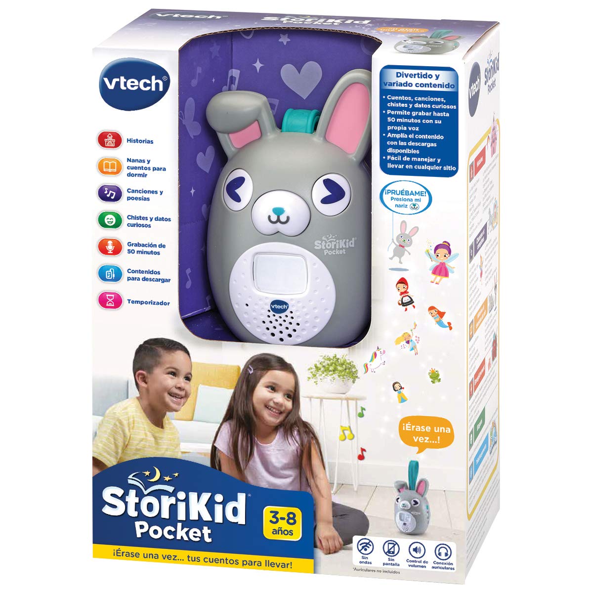 VTech StoriKid Pocket - Povestitor pentru copii, jucărie portabilă pentru bebeluși de la 6 luni, salvează povești, timer, versiune ESP, gri