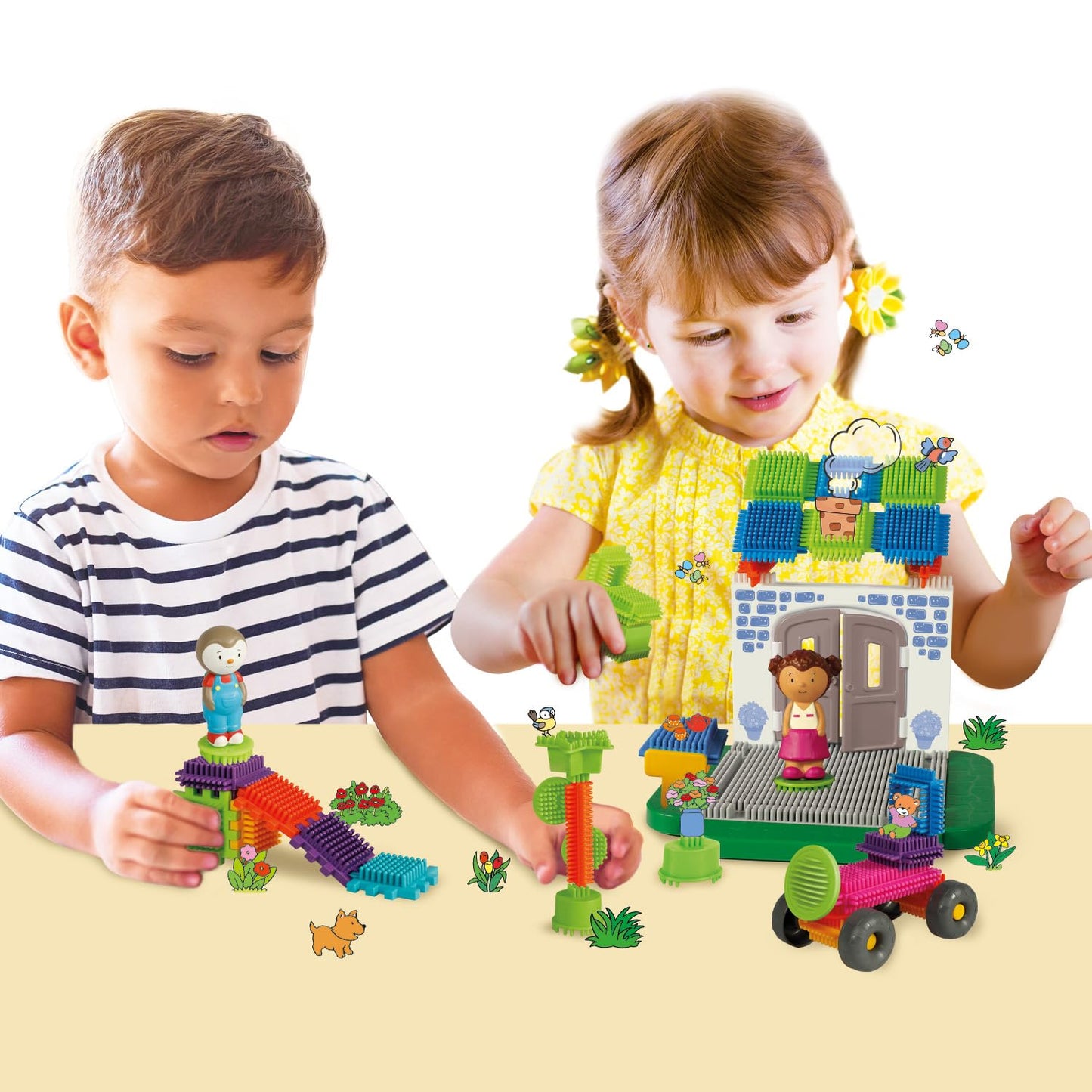 BLOKO | Casa lui T'choupi | 60 Piese de construcție și 2 Figurine 3D | Creativitate | Forme și construcții variate | Design Franța | Cadou pentru copii de la 1 an | 503741