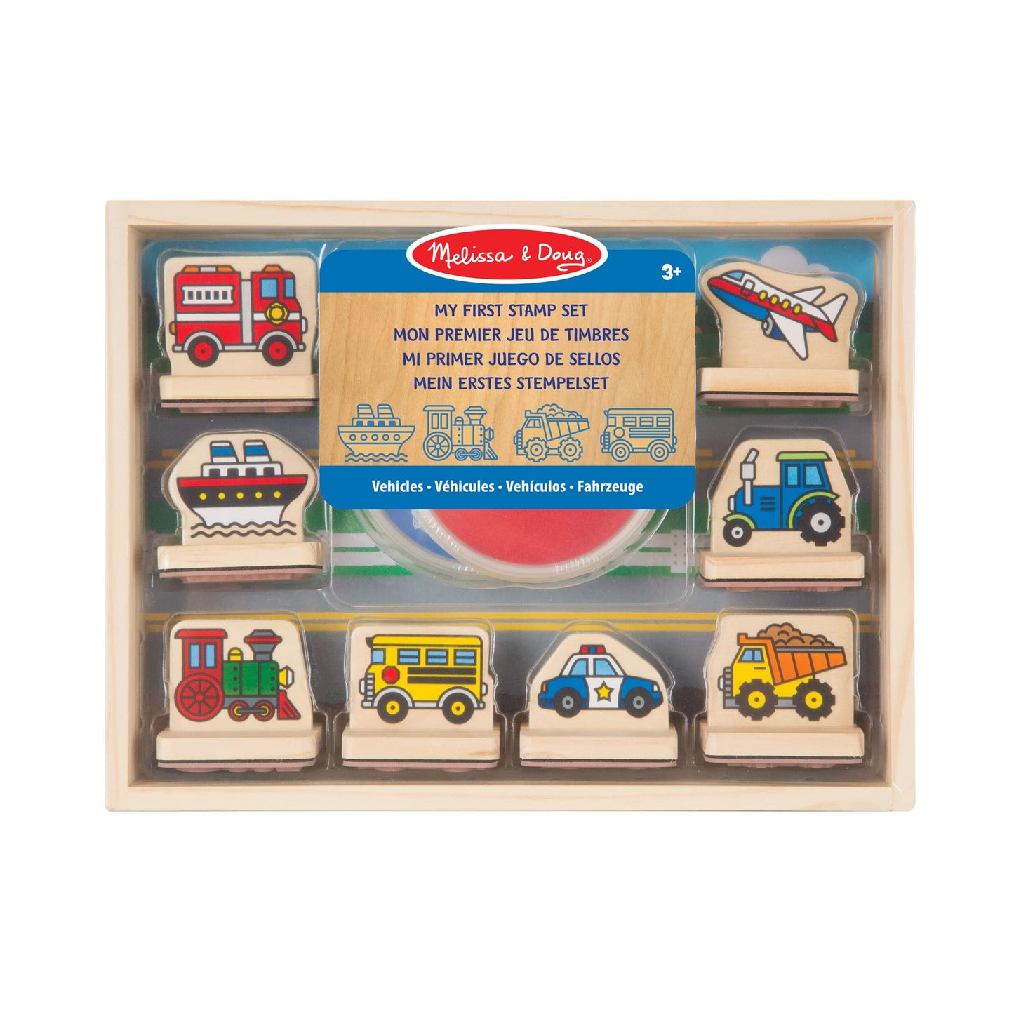 Set de Timbre din Lemn Melissa & Doug - Vehicule | Arte & Meșteșuguri | Seturi de Timbre & Șabloane | 4+ | Cadou pentru Băiat sau Fată