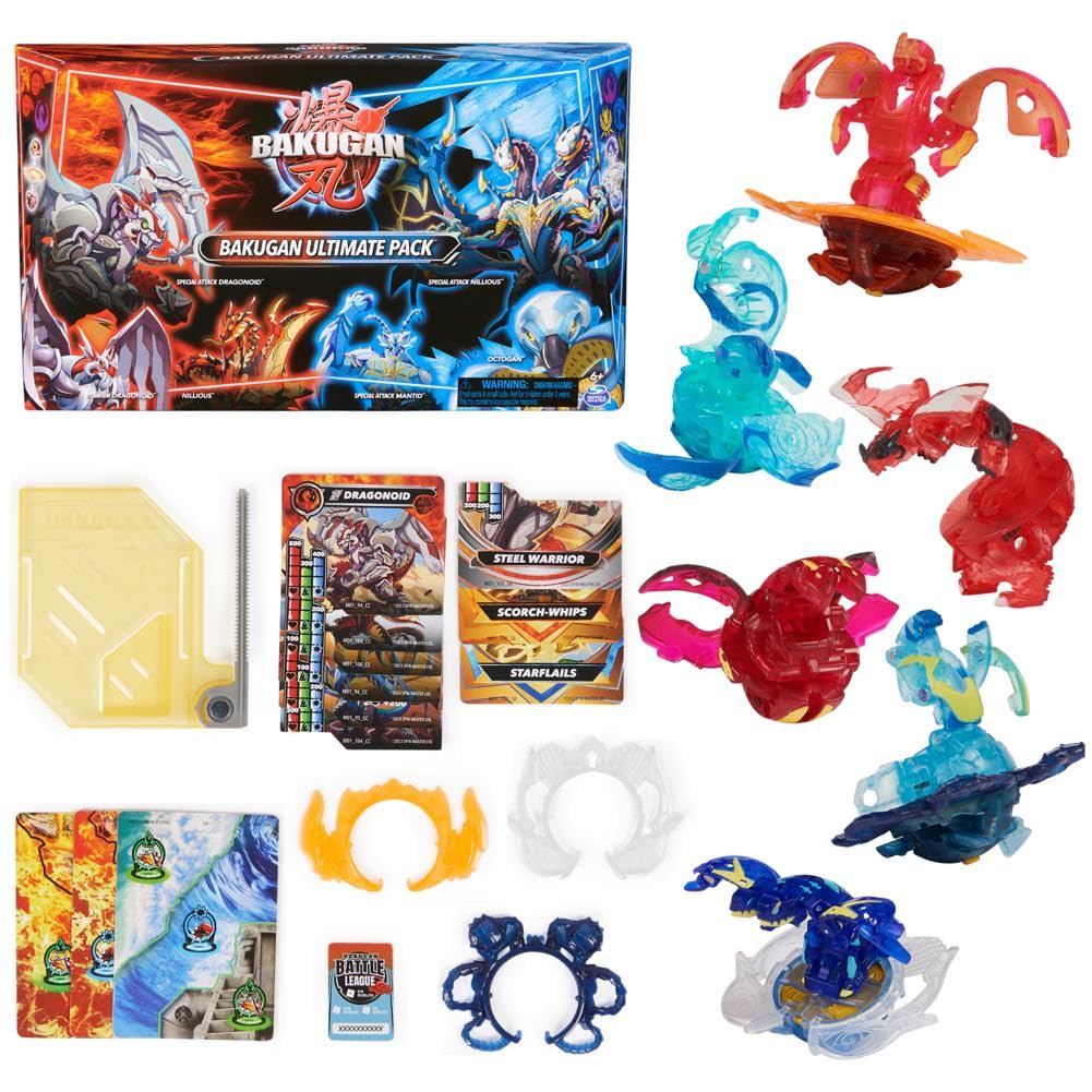BAKUGAN Pachet Ultimate 6, Special Attack Dragonoid, Nillious, Mantid, Octogan, figurine de acțiune personalizabile cu rotație, jucărie pentru băieți și fete