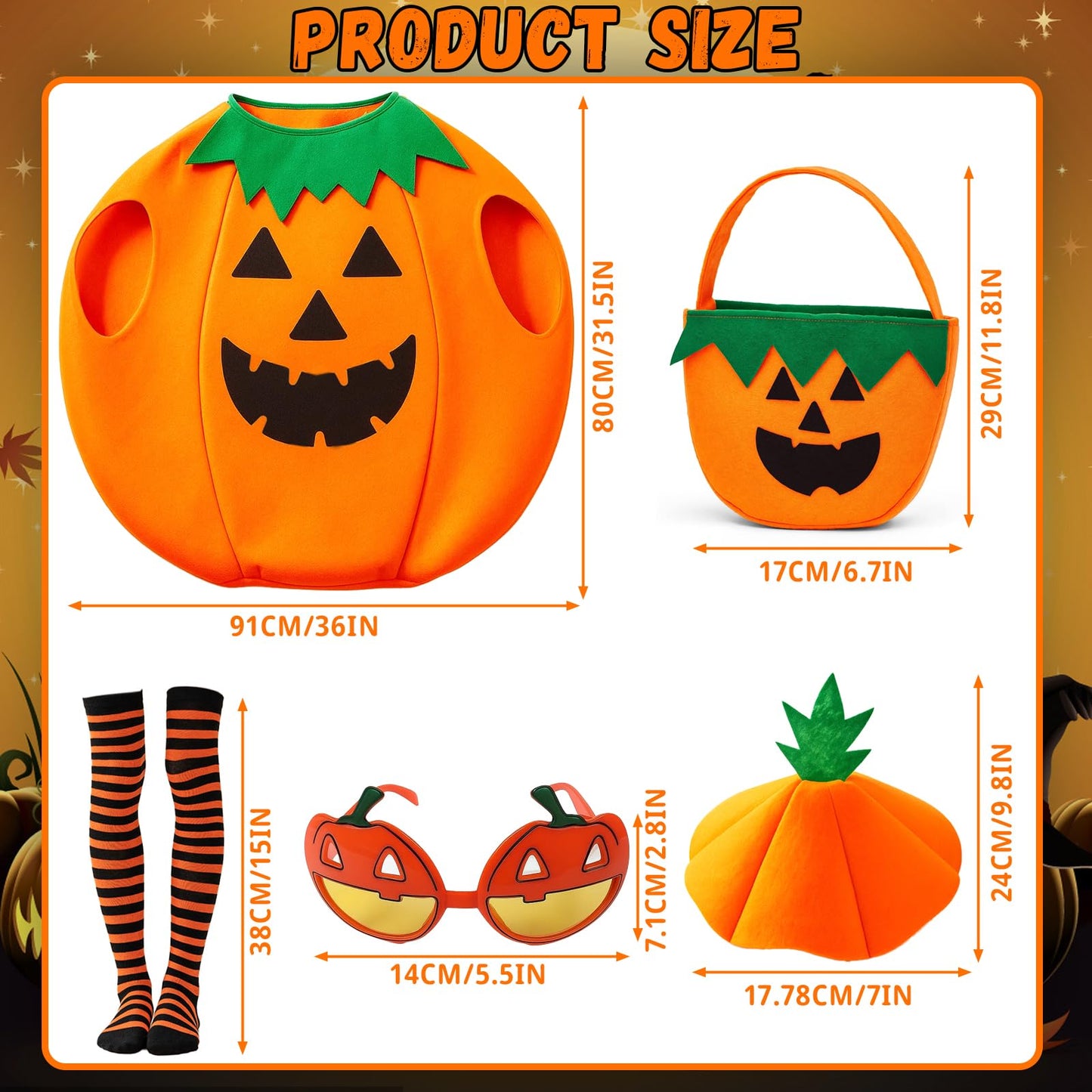 YTPAFK Costum Dovleac Halloween Set, 5 piese