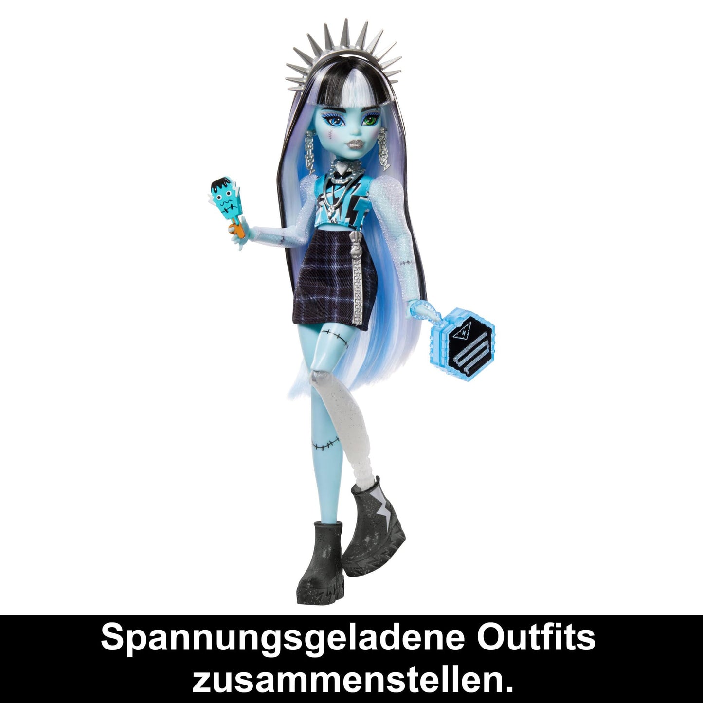 Păpușa Monster High Skulltimate Secrets Fearidescent Frankie Stein - Dulap cu peste 19 surprize, efect Color-Reveal, pentru copii de la 6 ani, HNF75