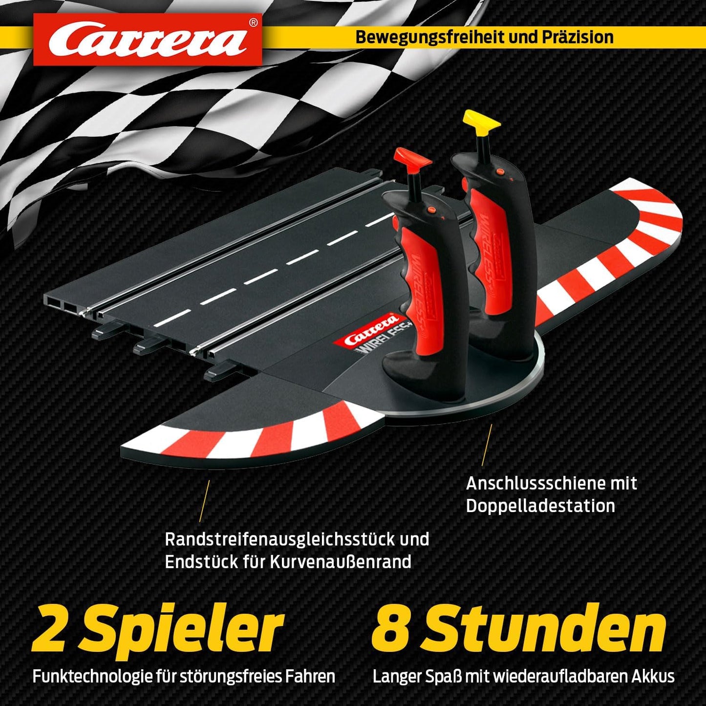 Set Carrera Wireless Duo Digital 132/124 Pista de Curse | Controler Wireless 2,4 GHz cu 15 m Rază de Acțiune | Conducere Fără Interferențe | Baterie Lithium Polymer | Compatibil cu Carrera DIGITAL 124 & 132