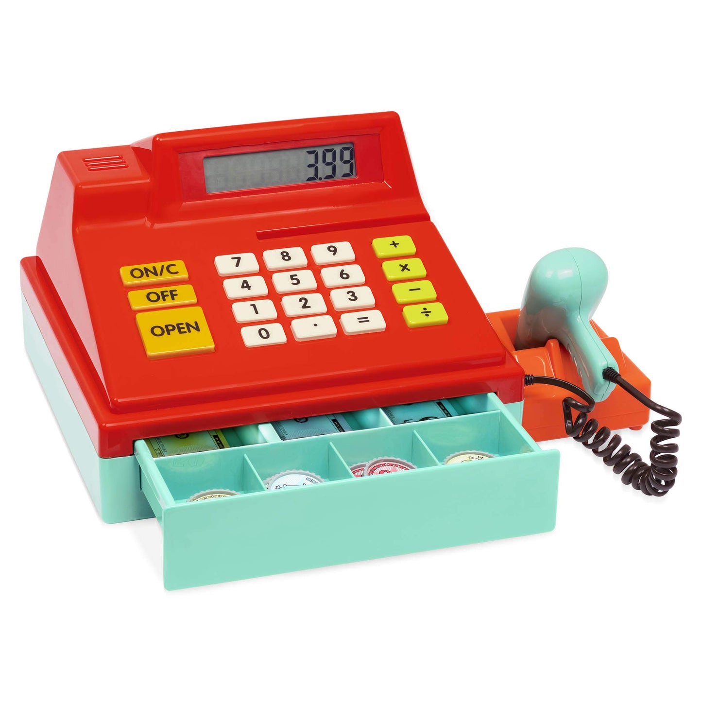 Casă de marcat pentru copii Battat cu scanner și sunet, jucărie de tip casă de marcat, casă de marcat electronică pentru supermarket cu calculator – cu accesorii pentru magazin, bani, card de credit, recomandată de la 3 ani (49 piese)