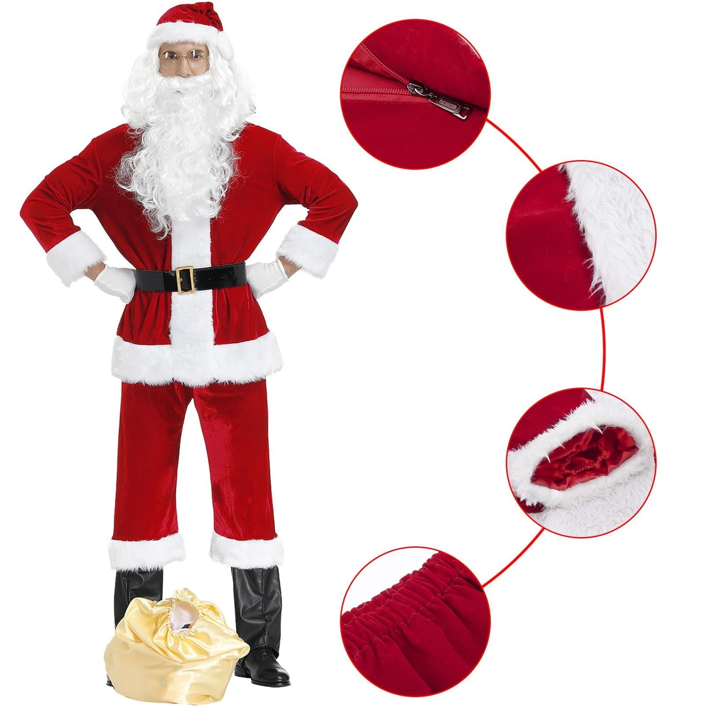 Costum de Moș Crăciun pentru adulți, 10 piese (XL) - GEMVIE