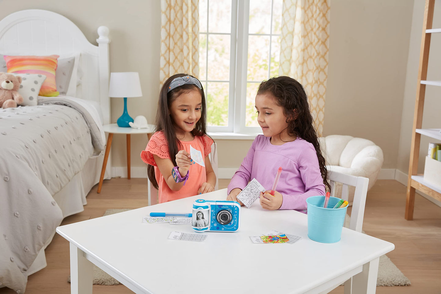 Vtech KidiZoom Print Cam albastră – Cameră foto instant pentru copii cu funcție de imprimare, selfie, video și efecte, pentru copii de 4-12 ani.