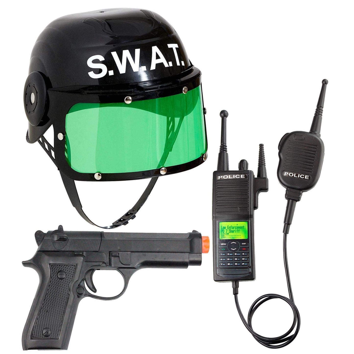 WIDMANN MILANO Party Fashion 28227 - Costum S.W.A.T. pentru copii, cu cască, pistol și stație radio, negru, special pentru carnaval și petreceri tematice