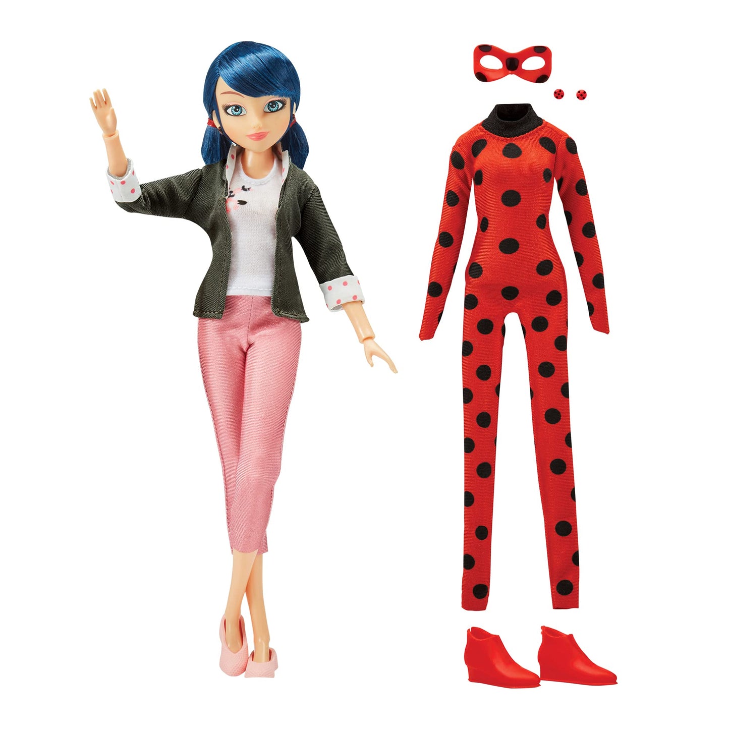 BANDAI - Miraculous Ladybug și Cat Noir – Păpușă – Ladybug și Marinette – Păpușă articulată 26 cm - P50355