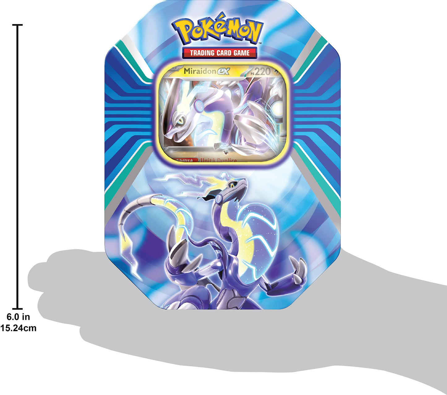 Cutie de colecție Pokémon 210-60309 Paldea - Legende din jocul de cărți, Miraidon (carte holografică și 4 pachete de extensie), ediție italiană, multicolor.