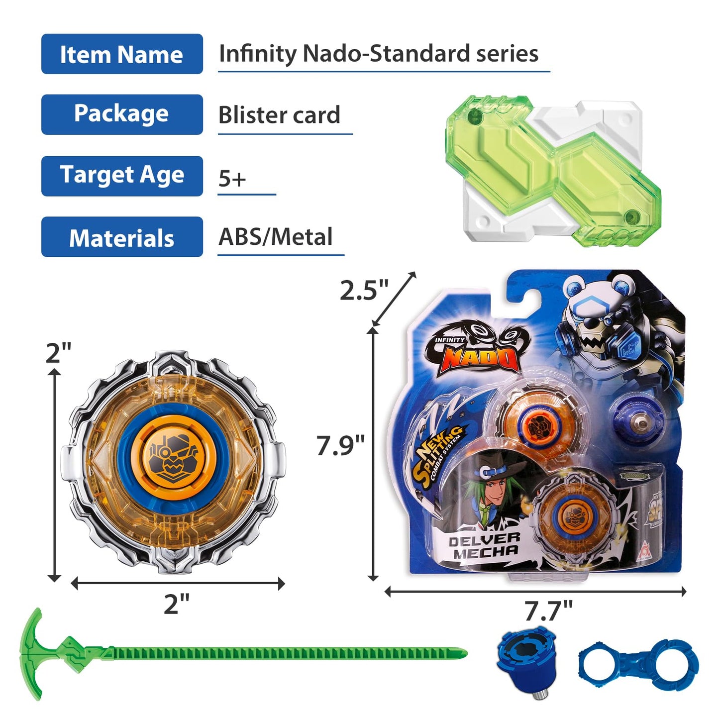 Spiner INFINITY NADO pentru copii, jucărie din metal, Battle Tops cu launcher, spinning tops pentru băieți de 5-12 ani, serie standard Delver Mecha