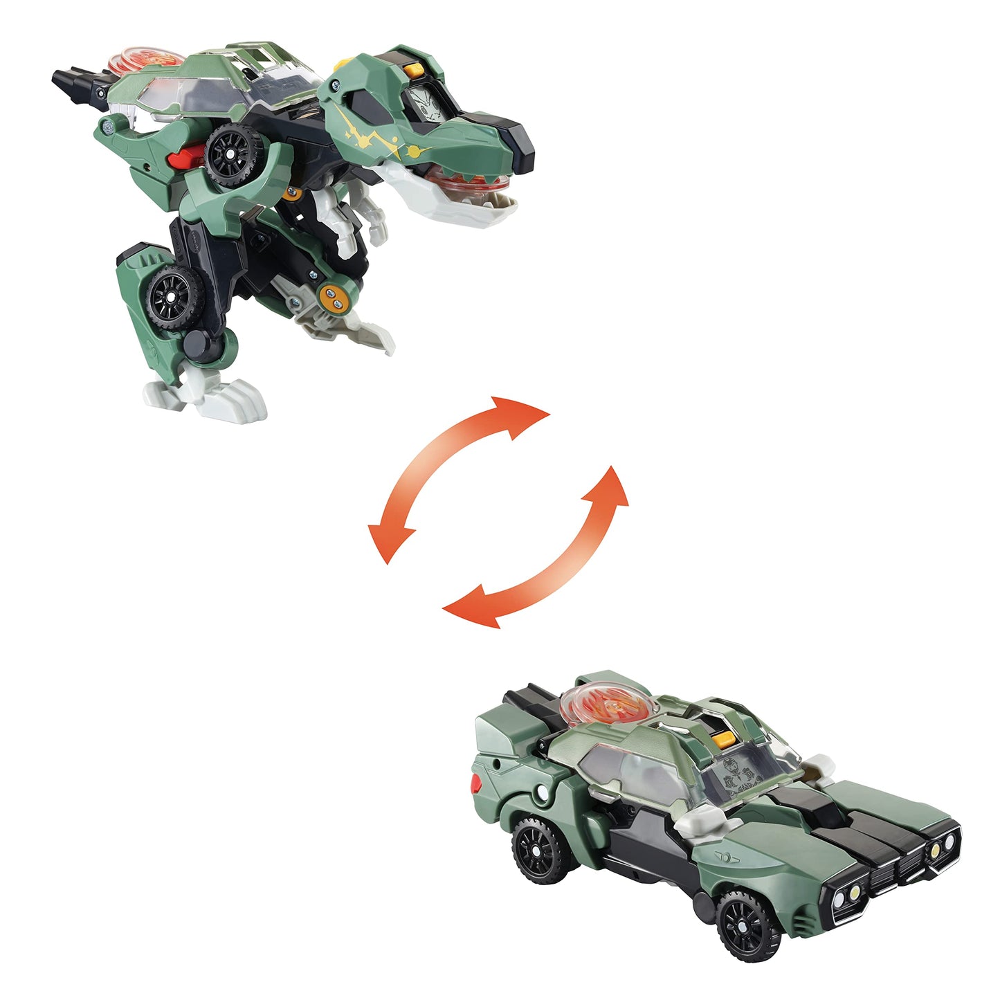 VTech Switch and Go Dinos Launcher T-Rex – Dino-Auto Transformer 2-in-1 cu efecte sonore și luminoase – Cu dispozitiv de lansare – Pentru copii 3-8 ani, verde