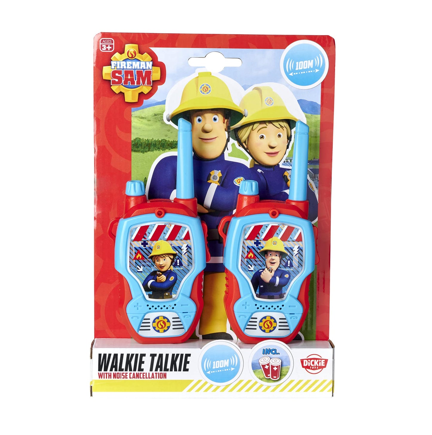 Dickie Toys – Walkie Talkie Feuerwehrmann Sam – 2 Dispozitive de Comunicație, Special Concepute pentru Copii de la 4 Ani, cu O Rază de Acțiune de Până la 100 m, Jucării de Comunicație Roșii