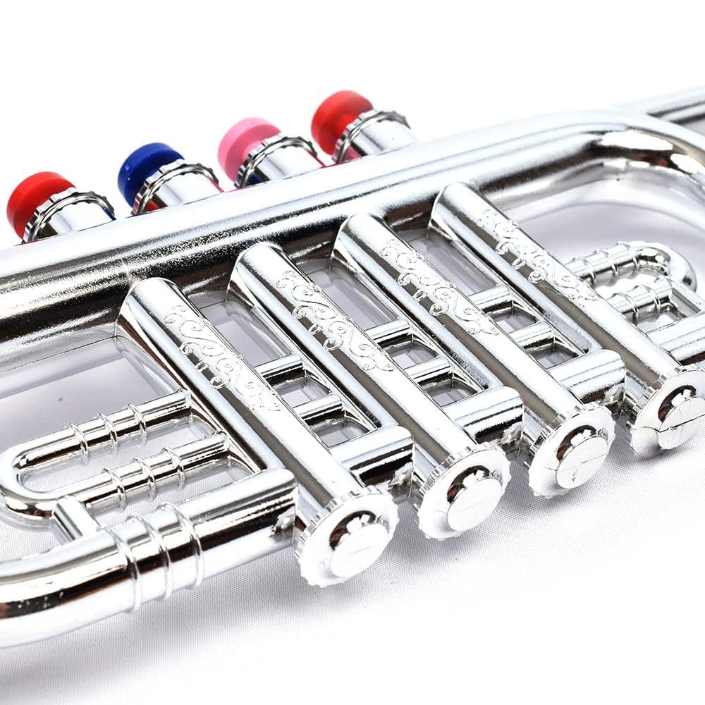Trompetă jucarie Bontempi 32 3831 cu 4 valve colorate/partituri, Multicolor