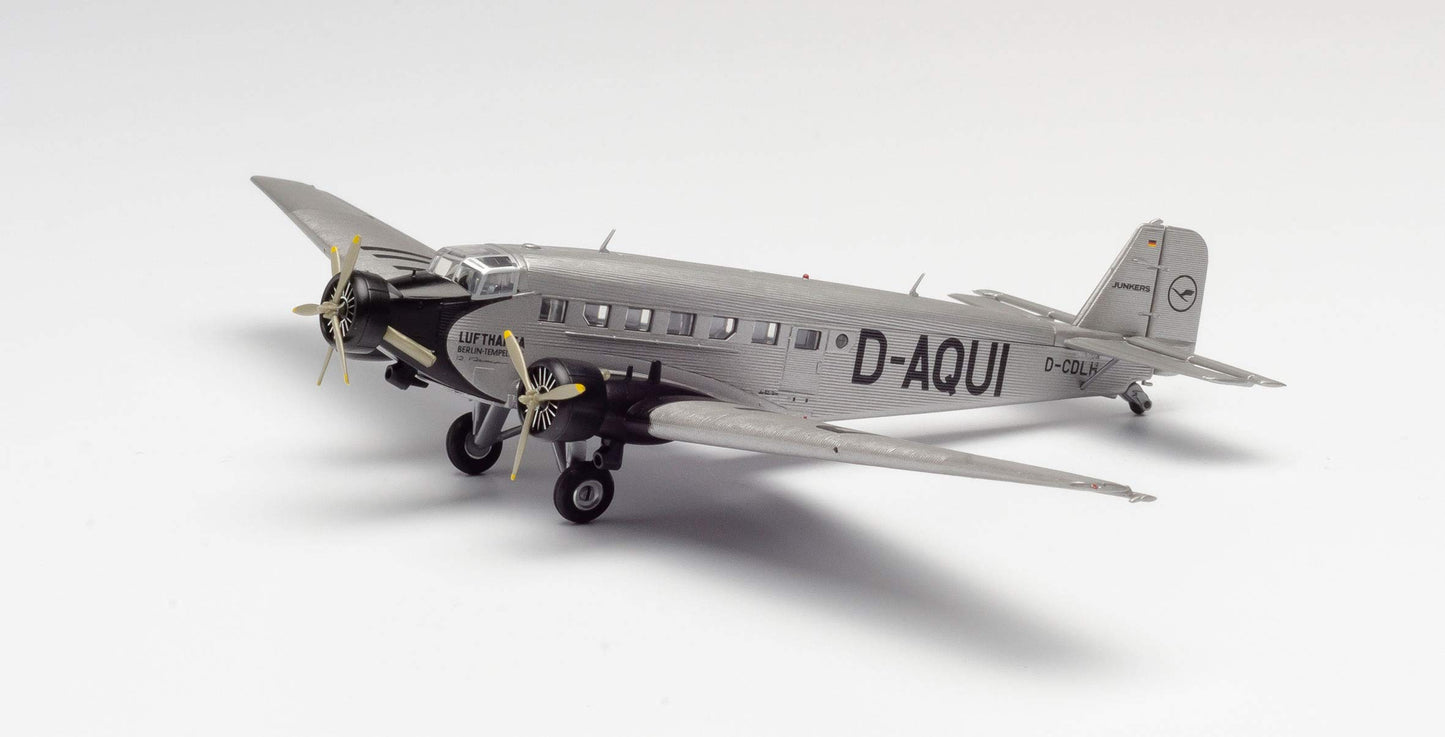 Avion jucarie Herpa 609395 19040 – Junkers Ju-52/3 m, Lufthansa D-Aqui, Model militar, avion de zbor, model de avion, miniatură, obiect de colecție, plastic - Scara 1:160