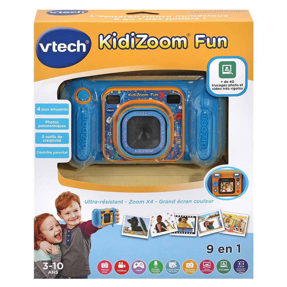 VTech Kidizoom Fun Albastru, Cameră Digitală pentru Copii cu Ecran, Videoclipuri, Efecte Speciale, Siguranță pentru Copii – 3-10 Ani – Versiunea FR