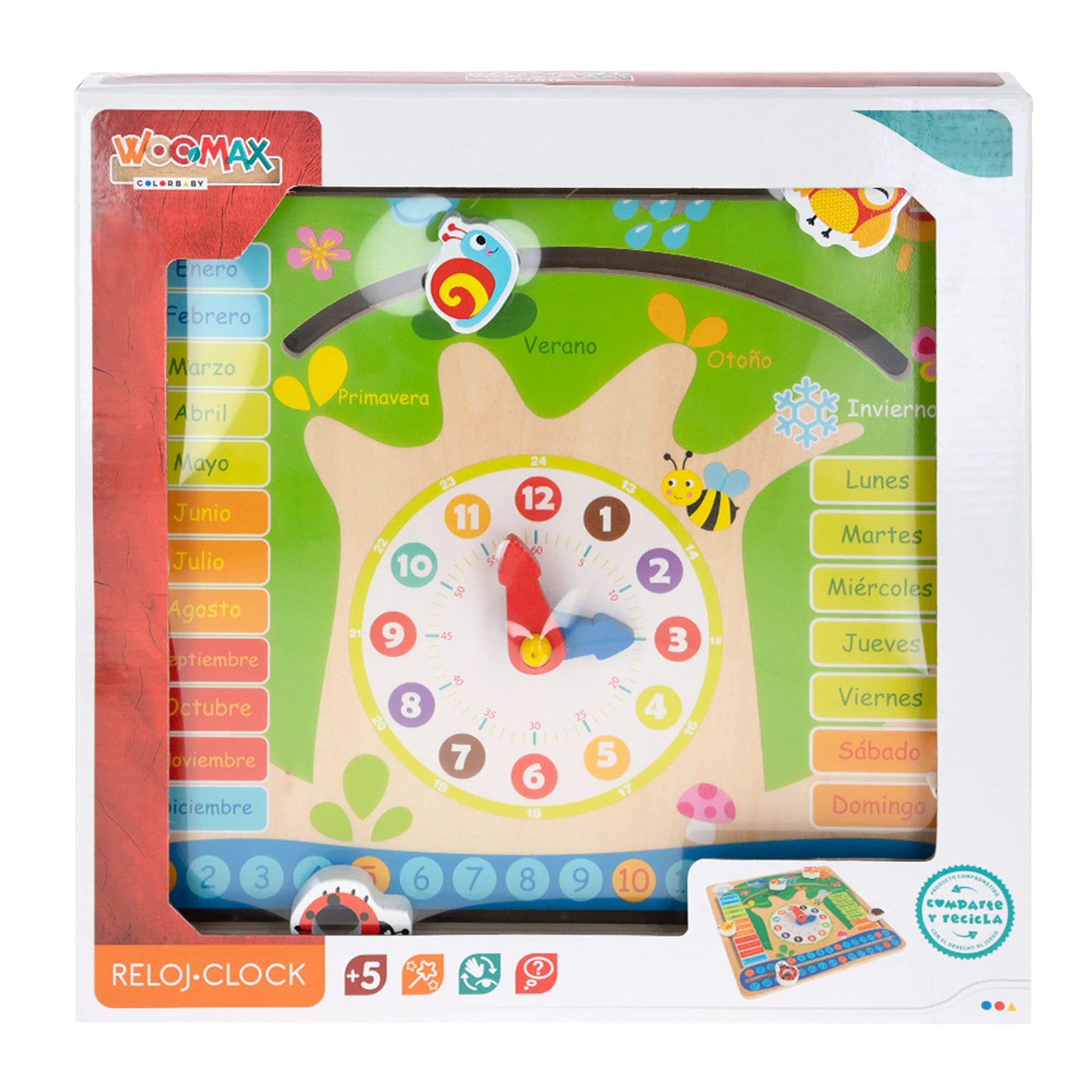 WOOMAX 43896 - Ceas Calendar Educațional din Lemn