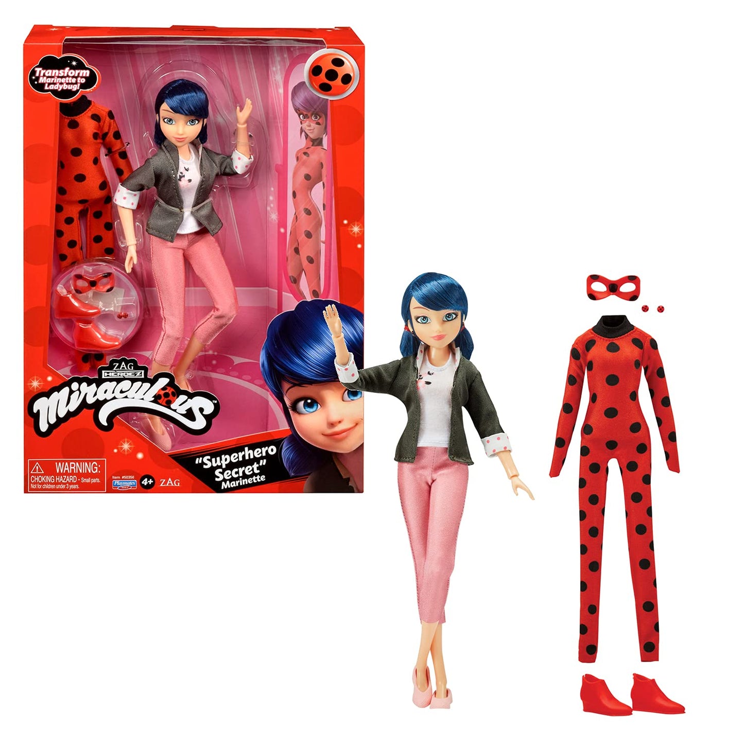 BANDAI - Miraculous Ladybug și Cat Noir – Păpușă – Ladybug și Marinette – Păpușă articulată 26 cm - P50355