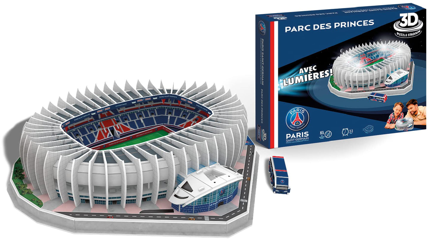 Puzzle Park der Prinzen 3D Megableu, cu lumini integrate, echipa de fotbal Paris Saint Germain, 111 piese numerotate, pentru asamblare individuală sau în familie, recomandat de la 7 ani, 678326, stadion PSG.