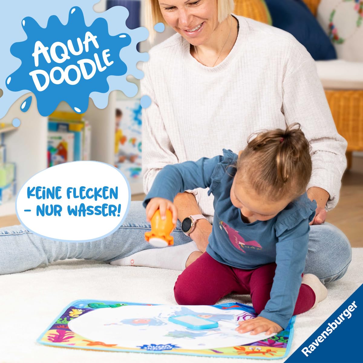 Ravensburger 4568 Aquadoodle Magic Ocean - Stamping și explorare fără pete cu apă - Set de ștampile cu covor magic pentru bebeluși de la 12 luni, jucărie pentru copii de la 1 an