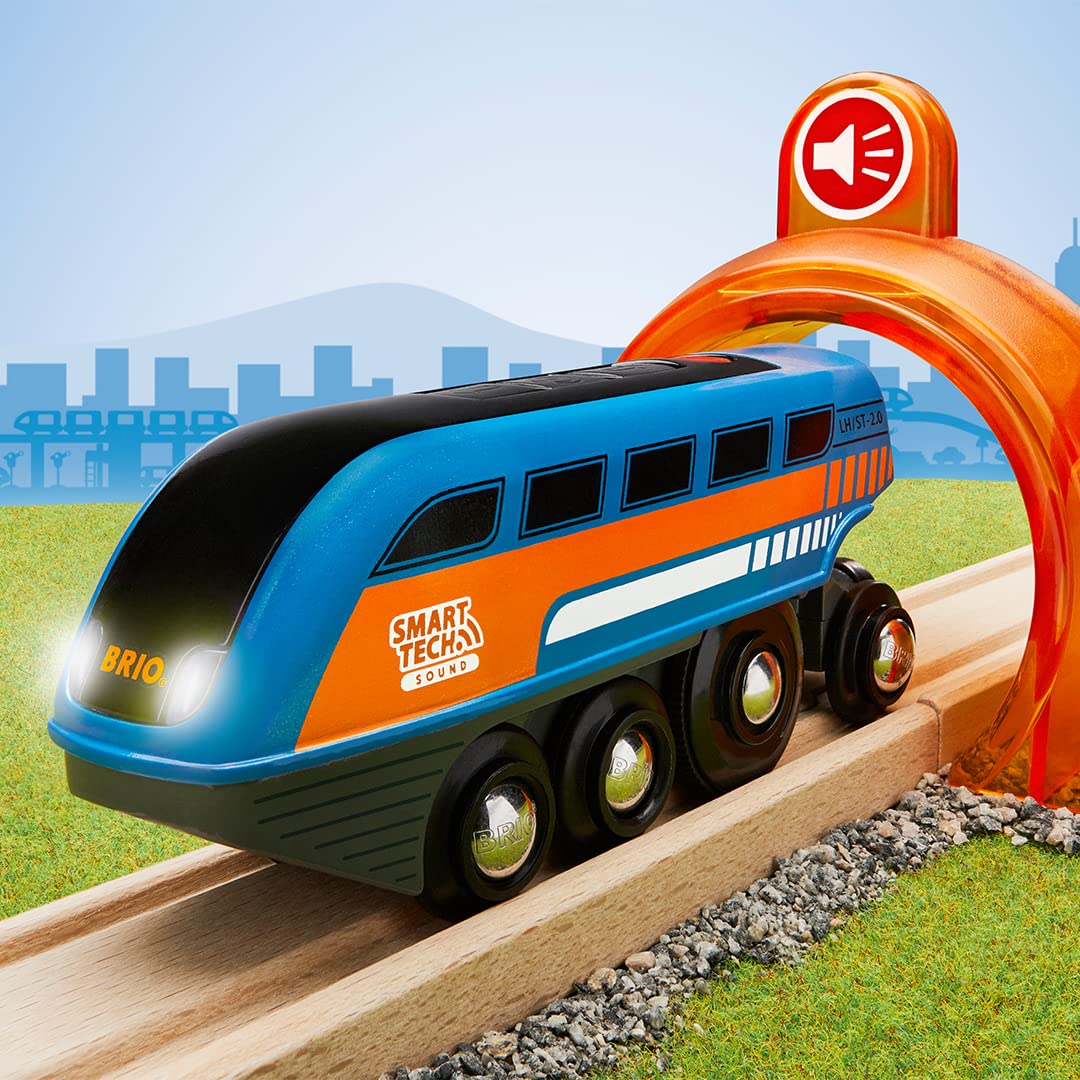 BRIO World 33971 Tren Electric cu Sunete Smart Tech și Funcție de Înregistrare, cu Tunel - Jucărie Interactivă Recomandată de la 3 Ani