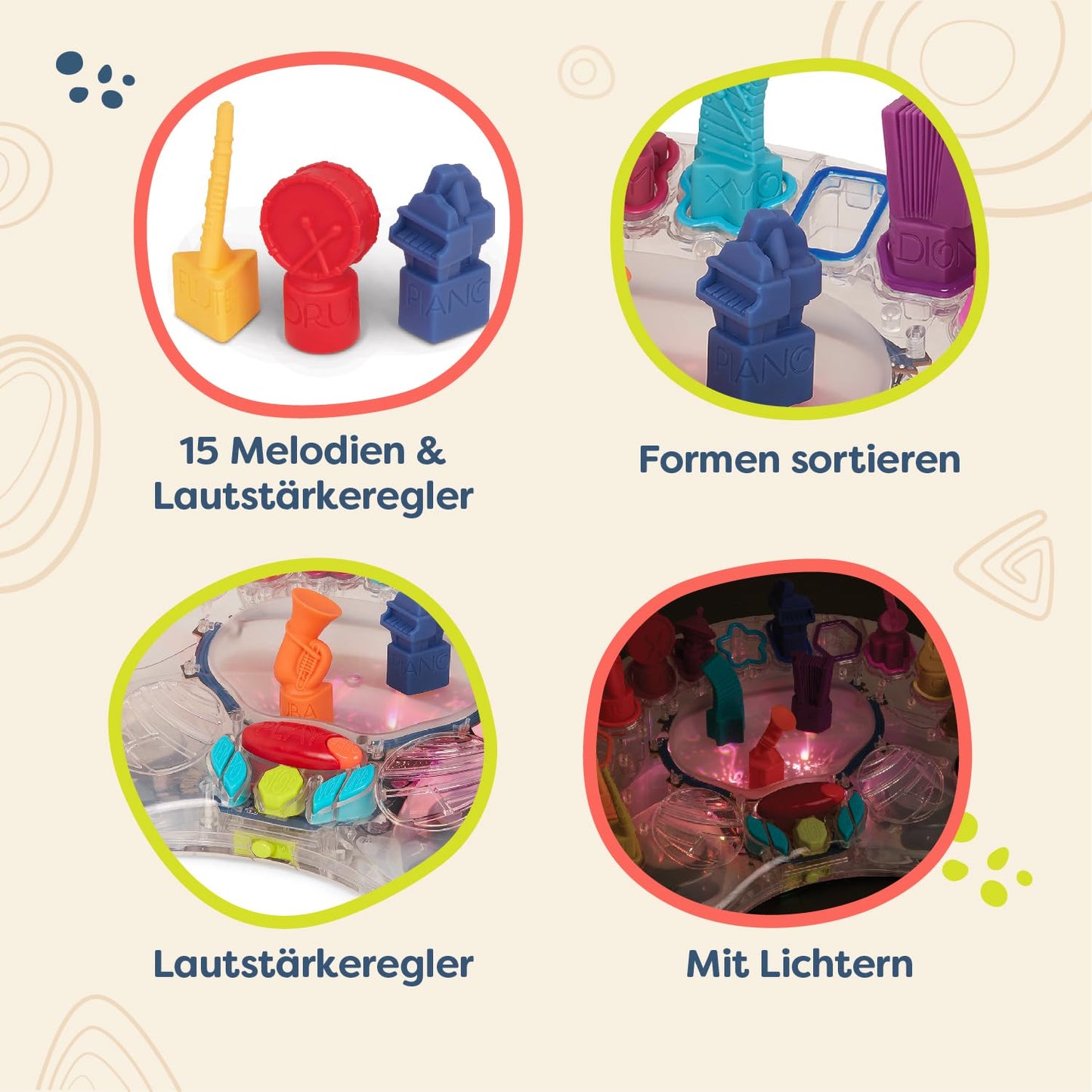 B. toys – B. Symphony Orchestră Muzicală pentru Copii – 13 Instrumente Muzicale pentru Muzică Clasică pentru Bebeluși și Copii – Jucărie Interactivă cu Orchestră, Lumini și 15 Melodii