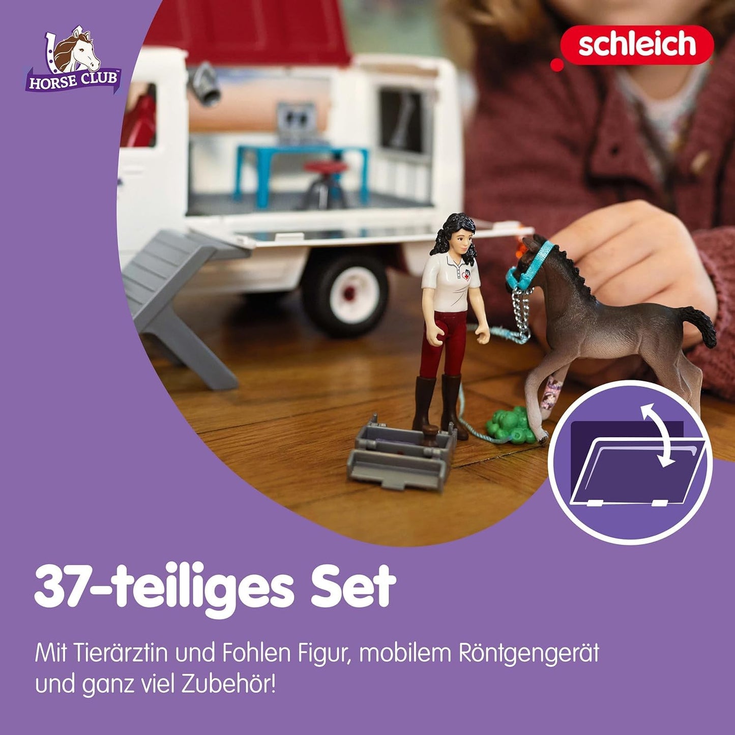 Schleich 42439 HORSE CLUB - Set de joacă cu medic veterinar mobil și mânz Hannoveraner, 37 piese, figurine Schleich și medic veterinar articulat, jucărie pentru copii de la 5 ani.