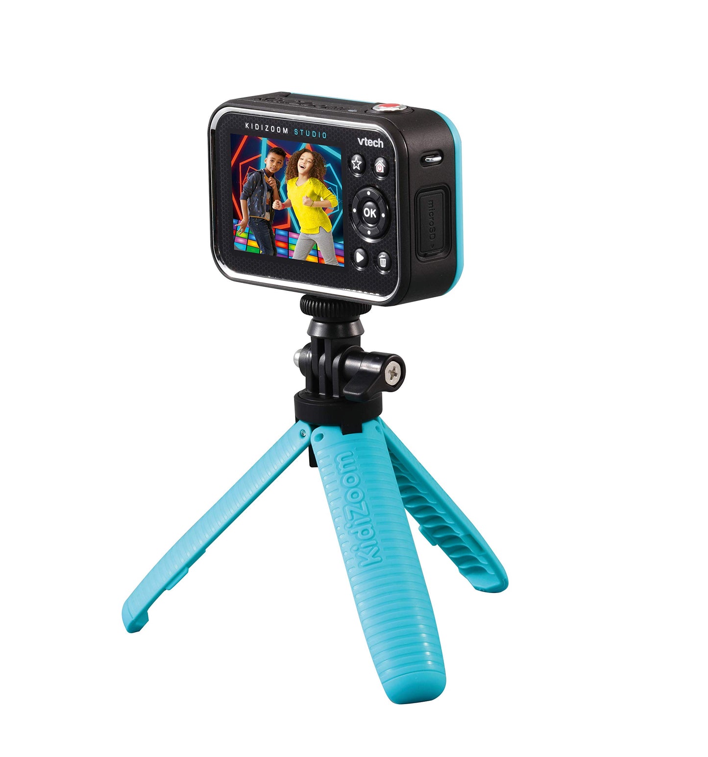 VTech KidiZoom Studio (Albastru) - Cameră video pentru copii cu jocuri distractive, cameră digitală cu efecte speciale, baterie reîncărcabilă, cadou ideal de Crăciun pentru băieți și fete de 5 ani+.