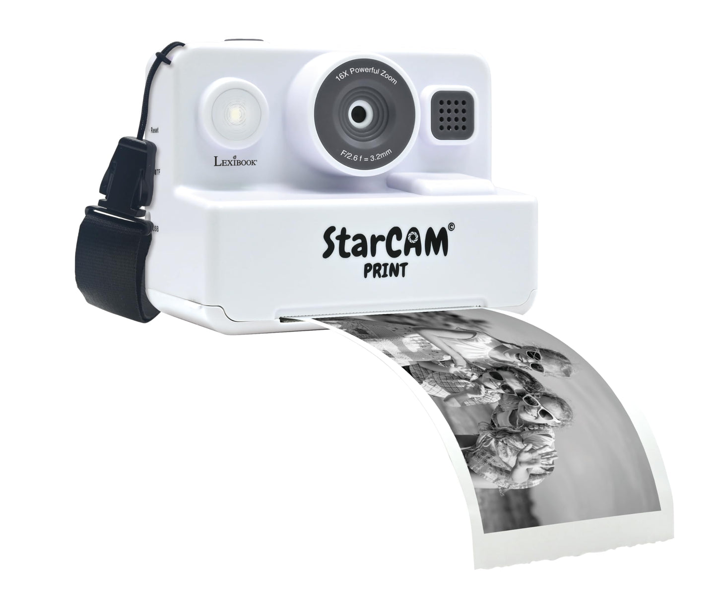 Cameră Lexibook DJ160 StarCAM Print HD cu imprimantă instant, foto, video, selfie, funcții muzicale și de joc, set de personalizare și card SD de 32GB, alb, dimensiune unică.