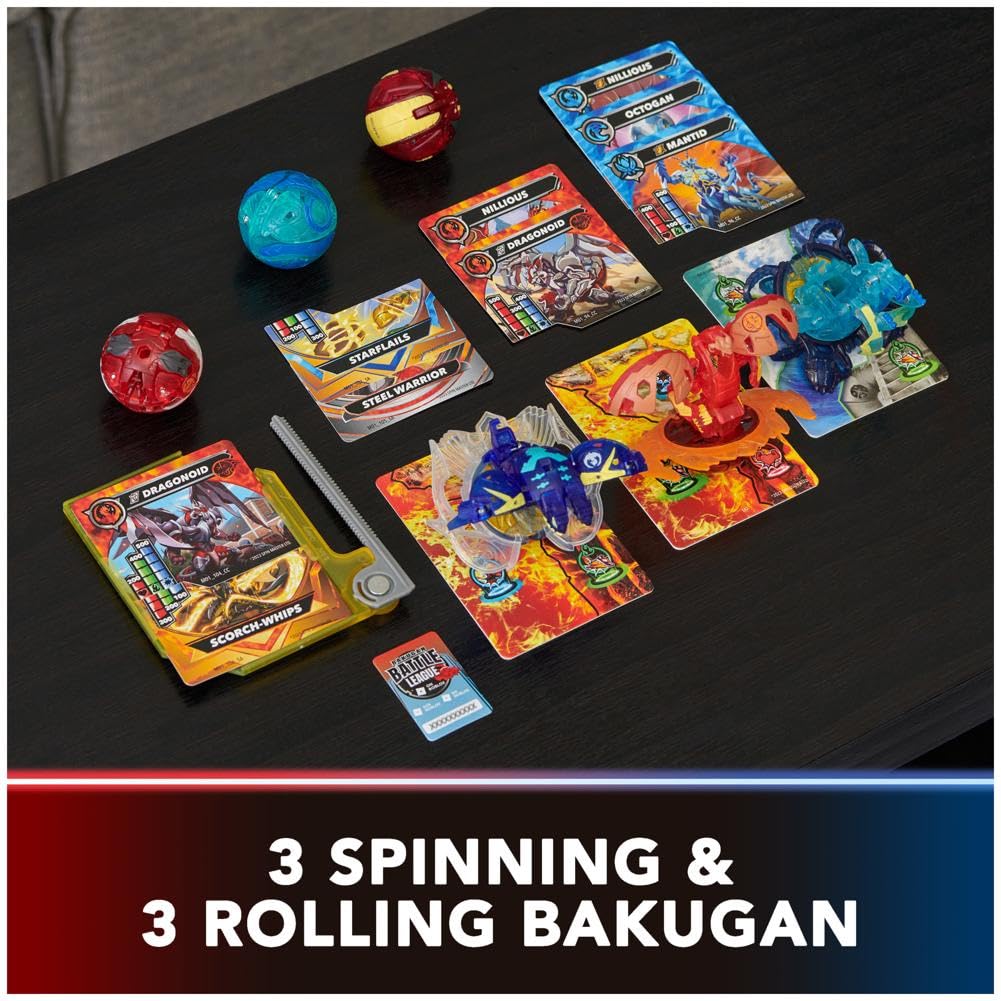 BAKUGAN Pachet Ultimate 6, Special Attack Dragonoid, Nillious, Mantid, Octogan, figurine de acțiune personalizabile cu rotație, jucărie pentru băieți și fete