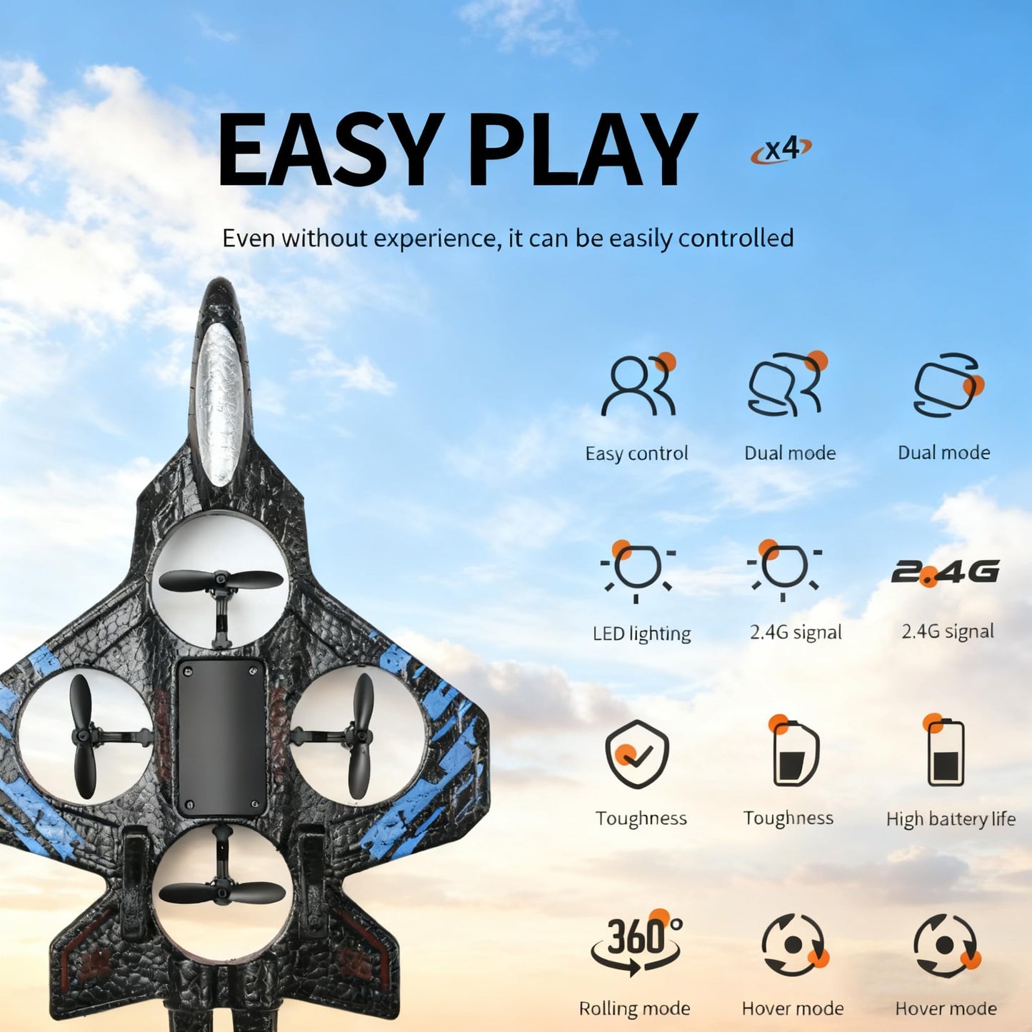 Pipihome Avion RC din Spumă 2.4 GHz, giroscop
